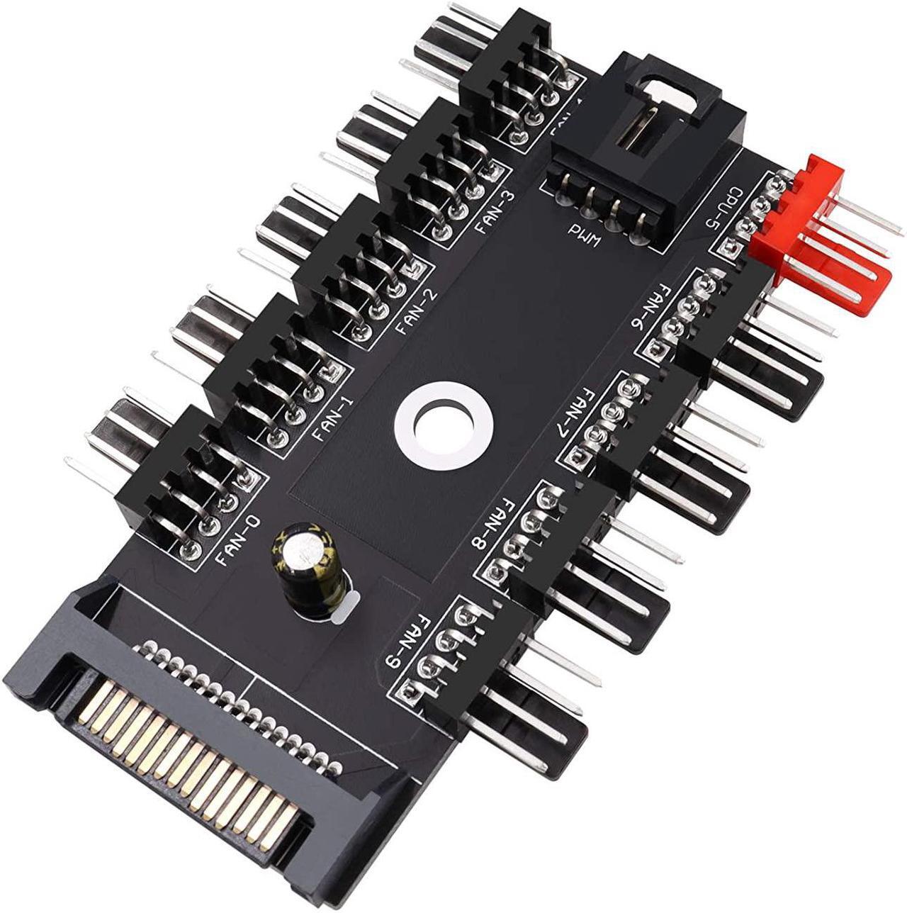 Main image of Fancasee 4-Pin PWM Fan Power Supply Cable 1 to 10 Way Splitter Hub 15 Pin SATA Powered PC Case Motherboard Fan Power Extension Cable Cord for ATX Computer Case 4-Pin and 3-Pin Cooling Fans