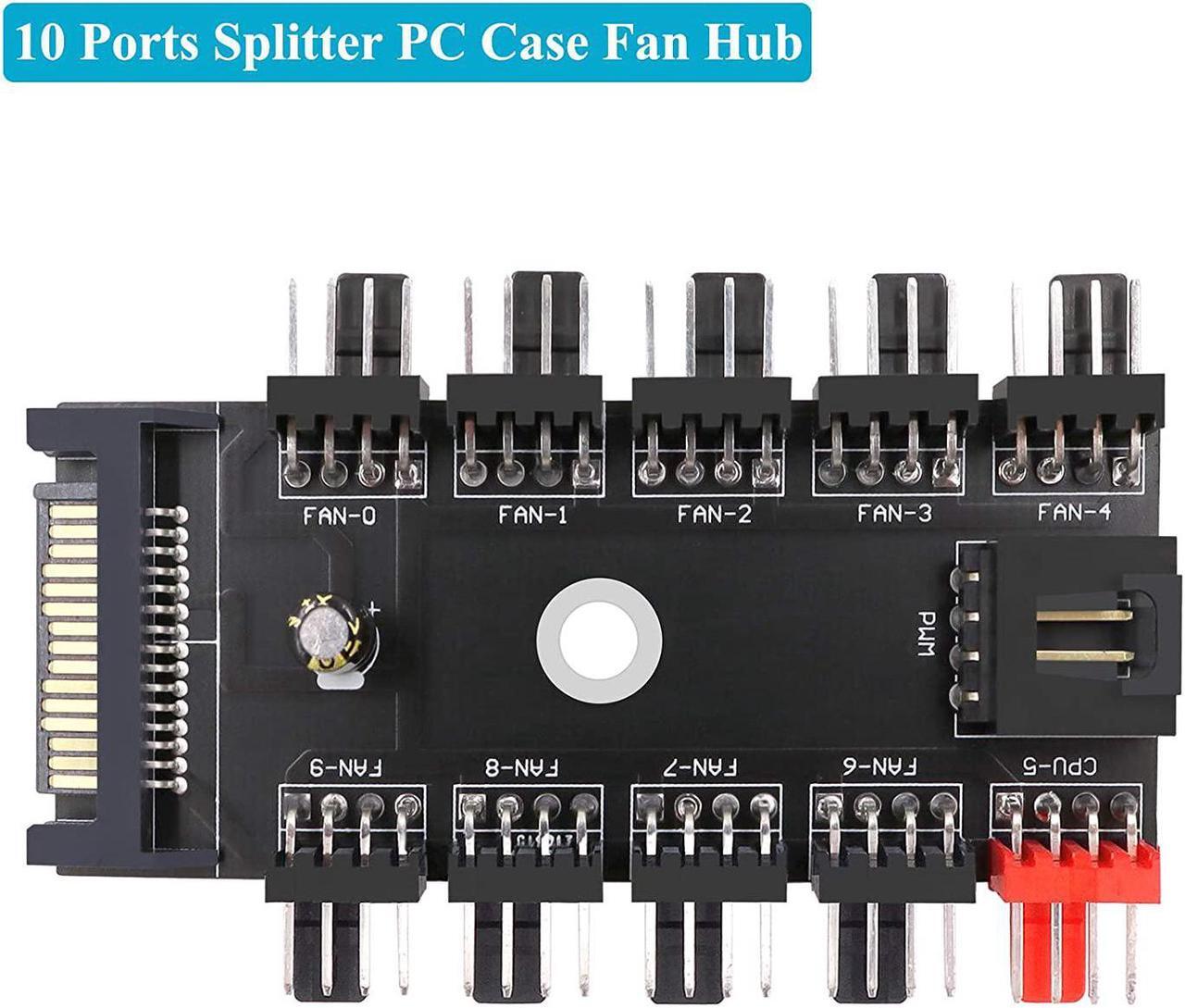 Alt view image 3 of 6 - Fancasee 4-Pin PWM Fan Power Supply Cable 1 to 10 Way Splitter Hub 15 Pin SATA Powered PC Case Motherboard Fan Power Extension Cable Cord for ATX Computer Case 4-Pin and 3-Pin Cooling Fans