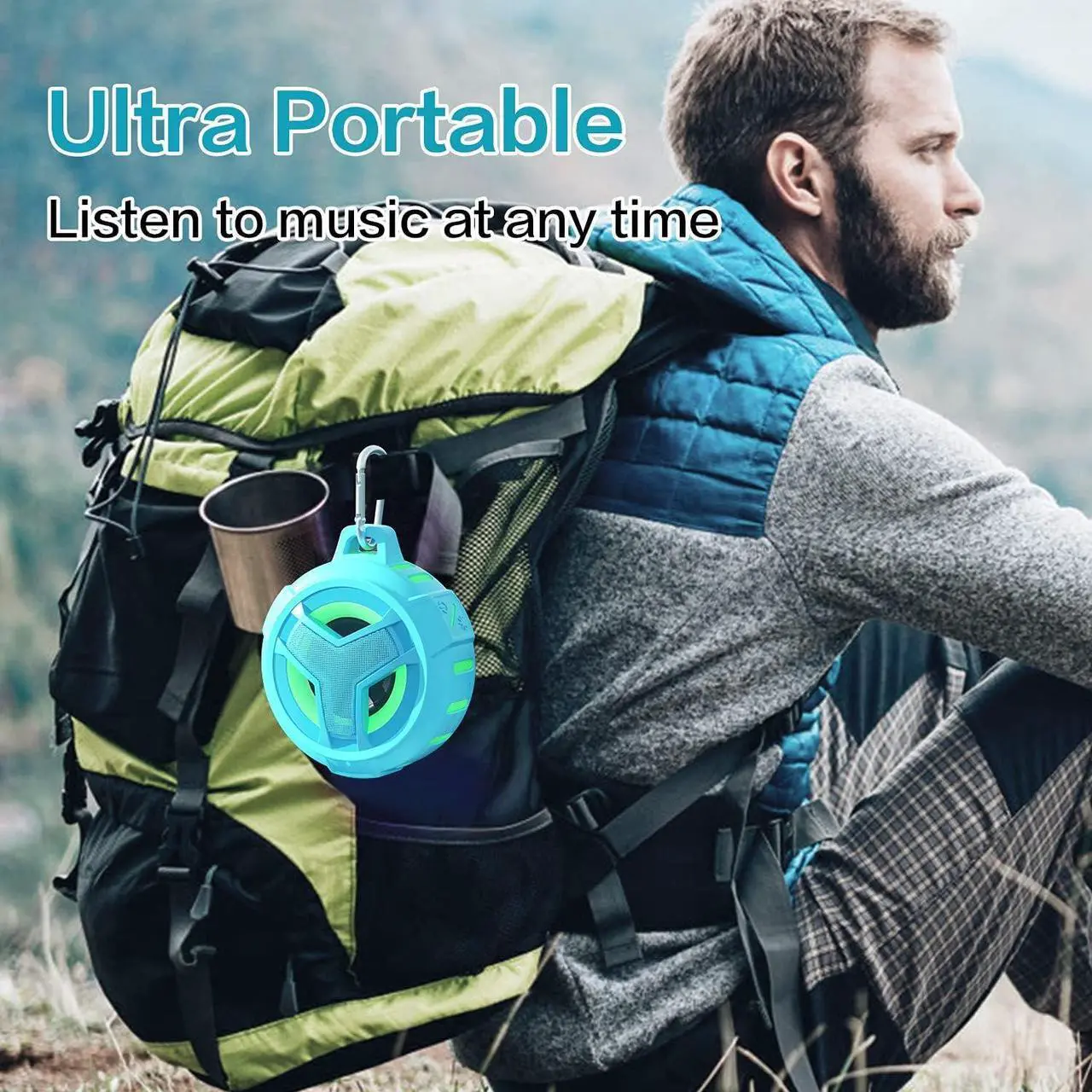 Alt view image 4 of 7 - EBODA Waterproof Bluetooth Speaker with LED Light Show, Floating,Portable Wireless 24H Playtime,True Wireless Stereo for Kayak, Pool, Beach, Bike -BLK-BLU