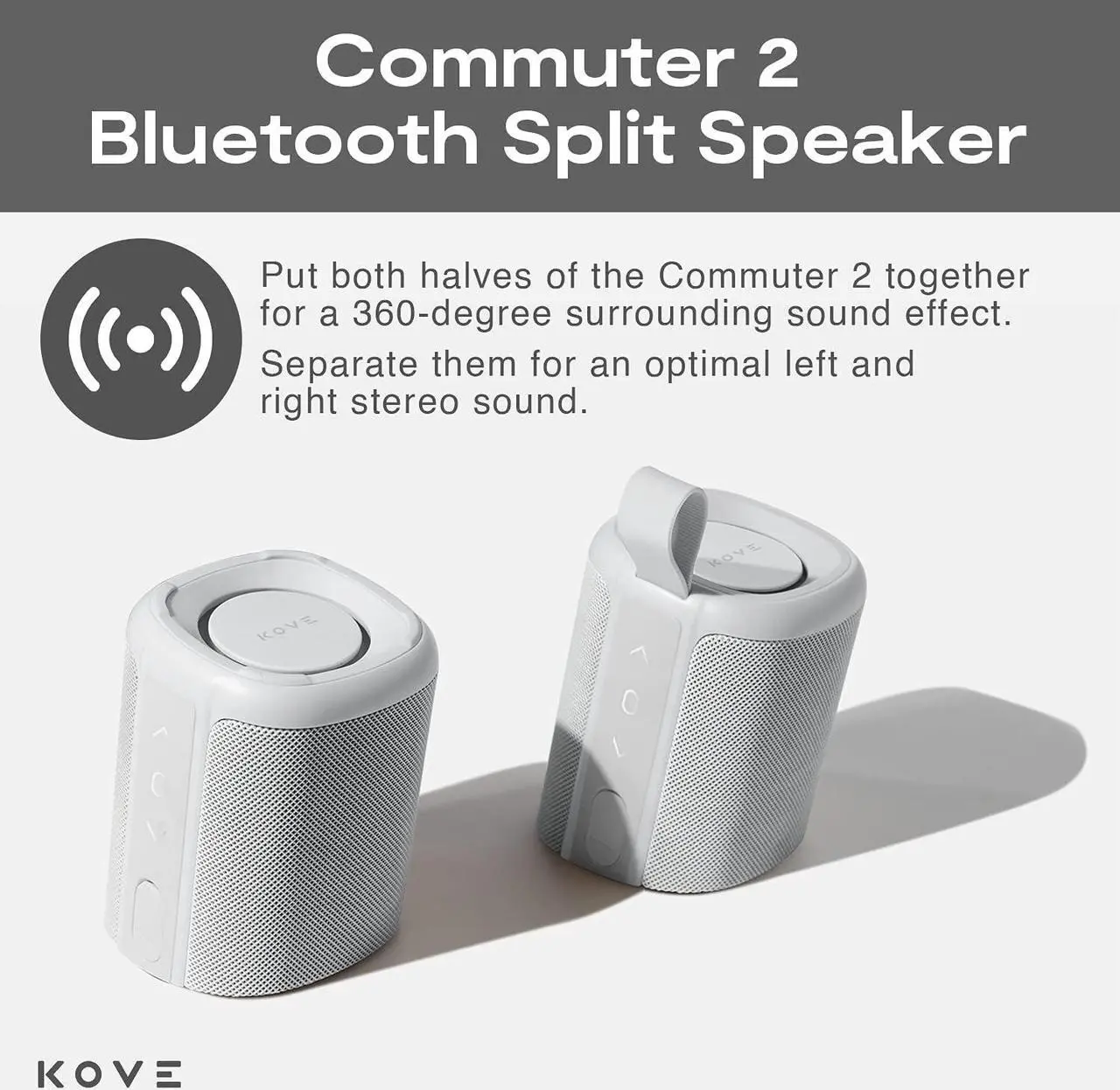 Alt view image 3 of 7 - KOVE Commuter 2 Portable Speaker - Concrete Bluetooth Speakers, Wireless with HD Louder Volume, Deep Bass Subwoofer, Microphone, IPX7 Water Resistant - Perfect Boom Box for Home, Outdoor or Travel