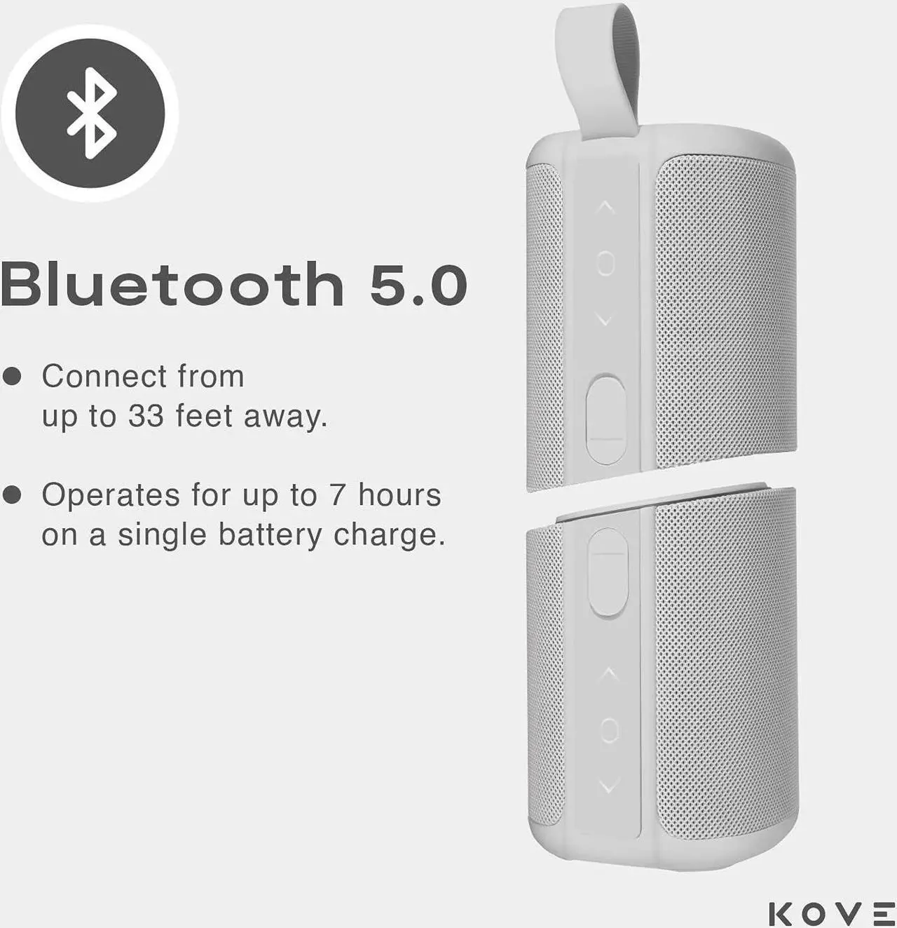 Alt view image 6 of 7 - KOVE Commuter 2 Portable Speaker - Concrete Bluetooth Speakers, Wireless with HD Louder Volume, Deep Bass Subwoofer, Microphone, IPX7 Water Resistant - Perfect Boom Box for Home, Outdoor or Travel