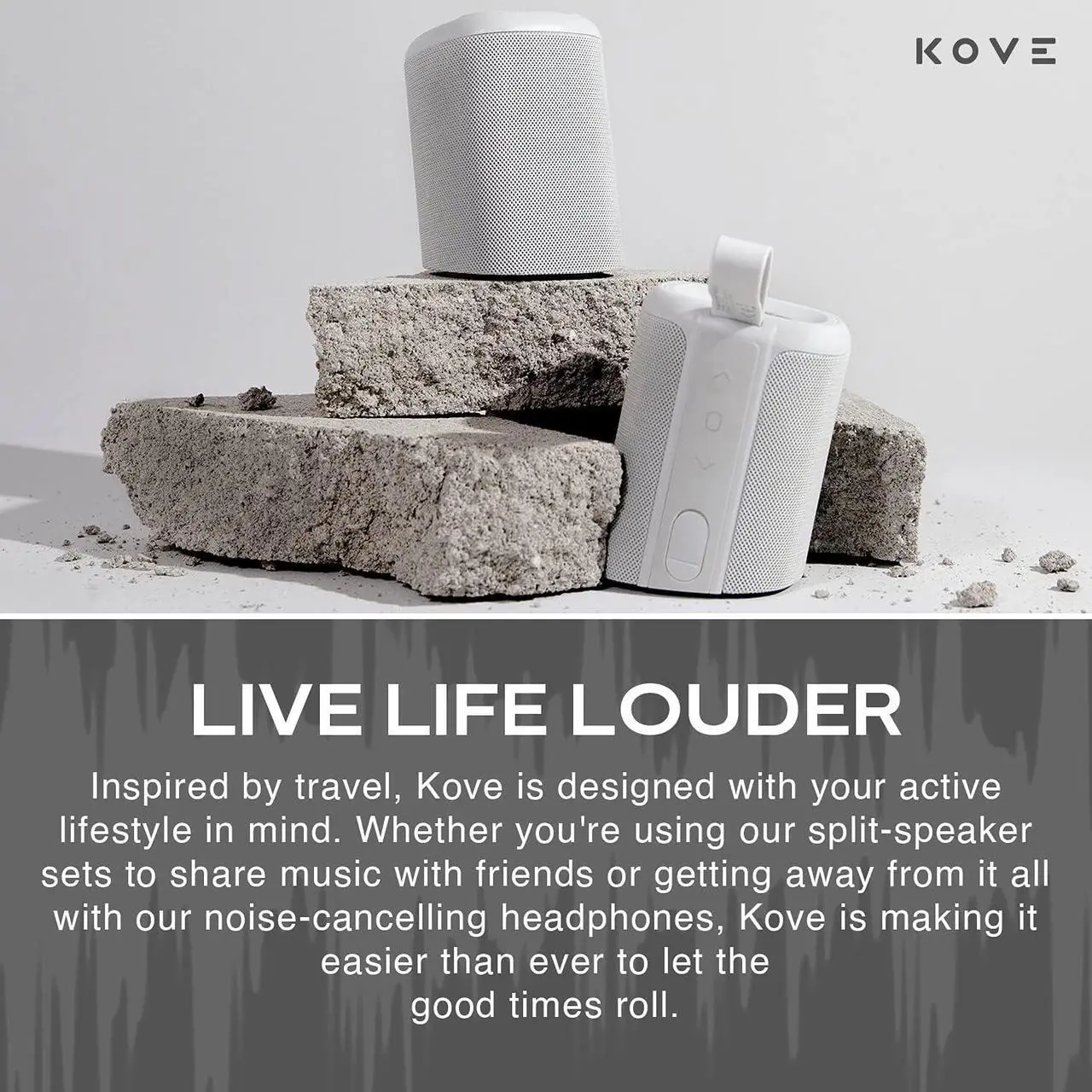 Alt view image 7 of 7 - KOVE Commuter 2 Portable Speaker - Concrete Bluetooth Speakers, Wireless with HD Louder Volume, Deep Bass Subwoofer, Microphone, IPX7 Water Resistant - Perfect Boom Box for Home, Outdoor or Travel