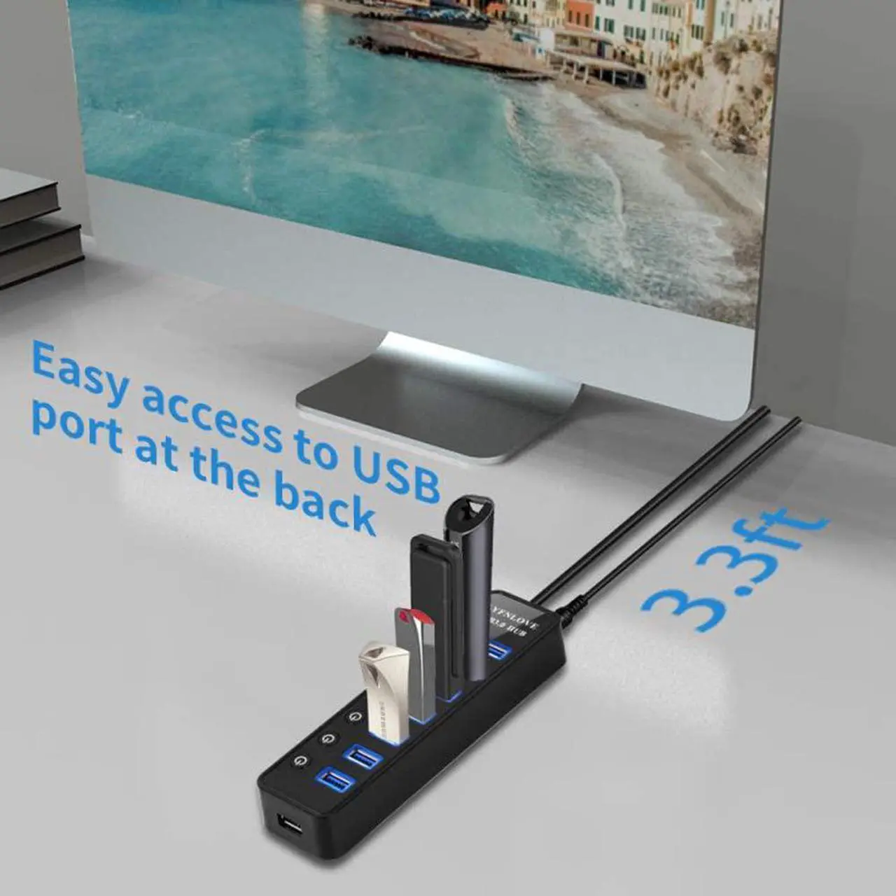 Alt view image 5 of 7 - USB Hub 3.0 Powered, LYFNLOVE USB Extender Multiple USB Port USB Hub Splitter for Laptop PC with Power Adapter and 1 Charging Port, USB Expander with On/Off Switches for MacBook, iMac, Surface Pro