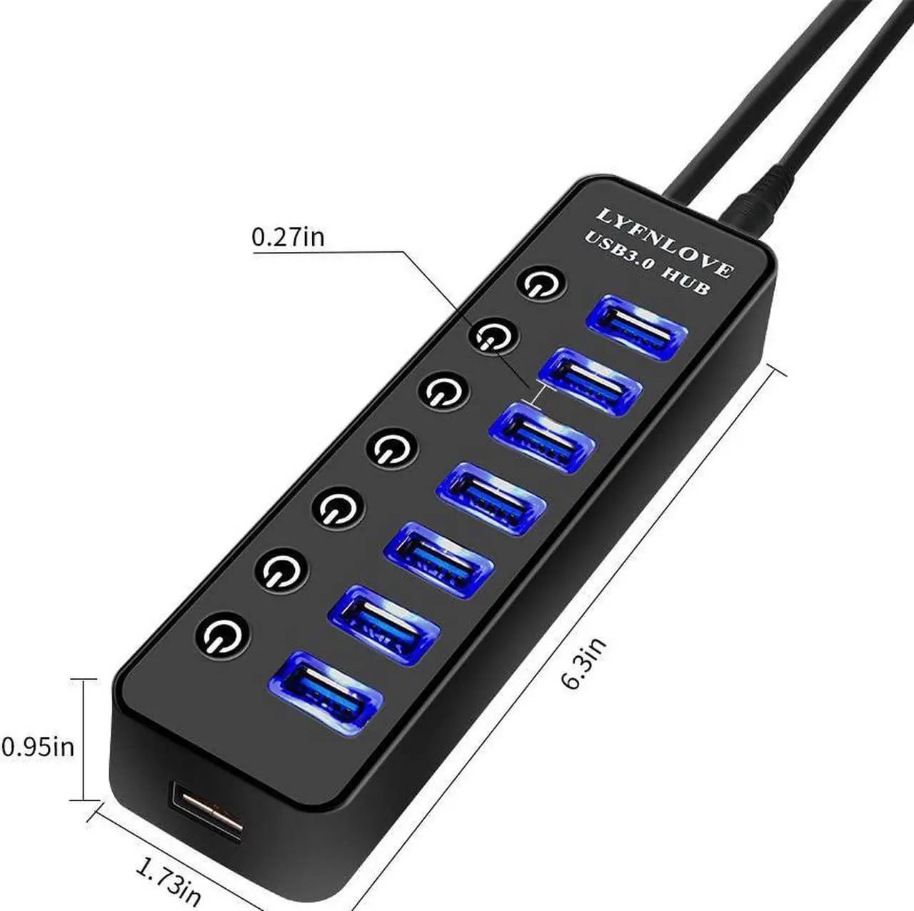 Alt view image 7 of 7 - USB Hub 3.0 Powered, LYFNLOVE USB Extender Multiple USB Port USB Hub Splitter for Laptop PC with Power Adapter and 1 Charging Port, USB Expander with On/Off Switches for MacBook, iMac, Surface Pro
