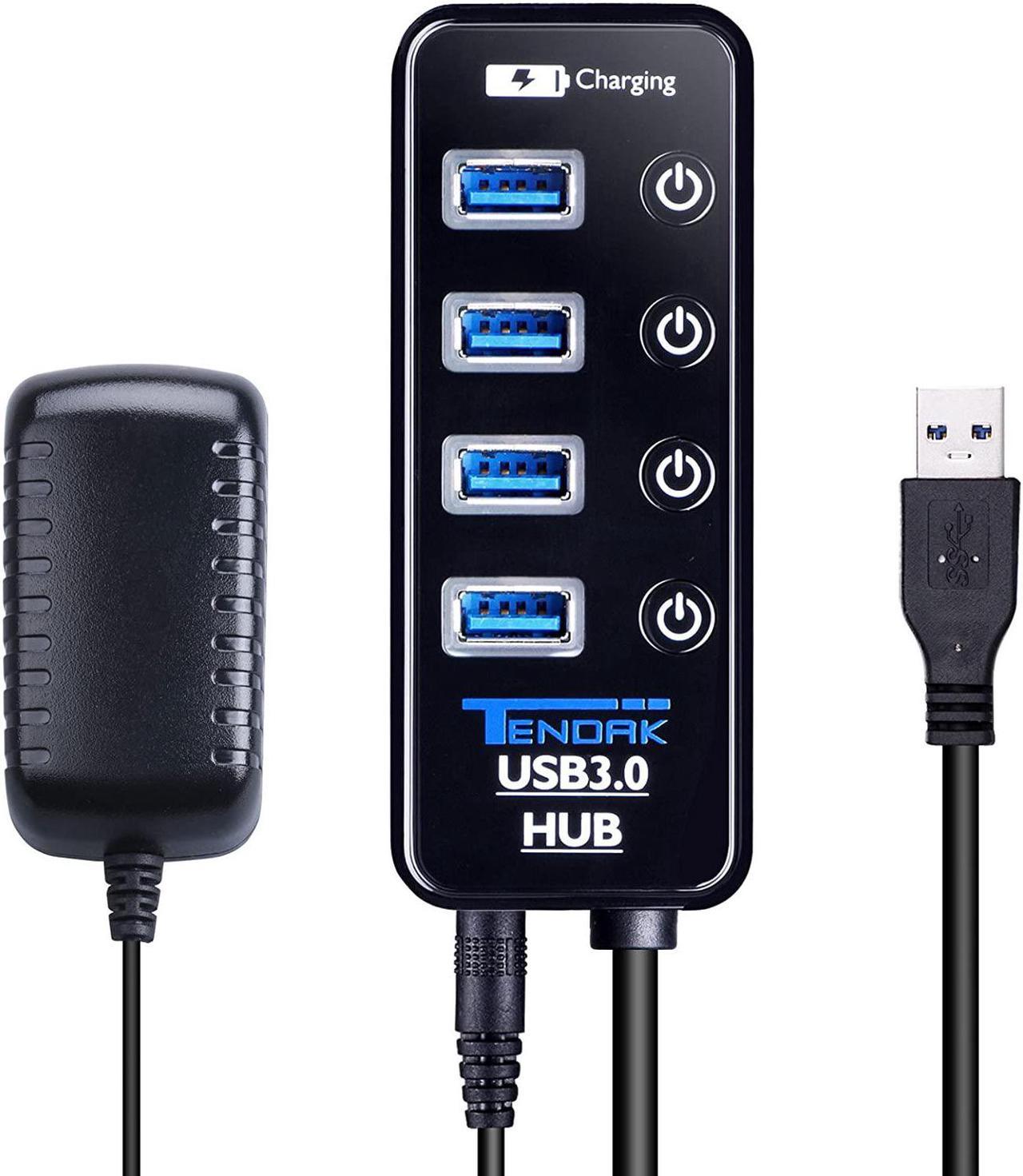 USB 3.0 Hub, Tendak USB Hub with 4 USB 3.0 Data Ports + 1 USB Smart Charging Port and Power Supply Adapter with Individual On/Off Port Switches for PS4 Pro PS4 Slim Xbox One