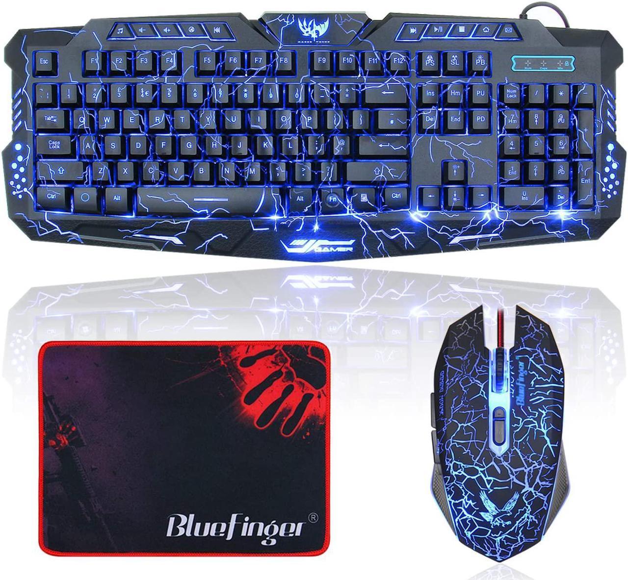 Gaming Keyboard and Mouse,USB Wired Backlit Gaming Mouse and Keyboard Combo,Letters Glow, 3 Color Crack Backlit,Illumination Keyboard and Mouse Set for Game and Work