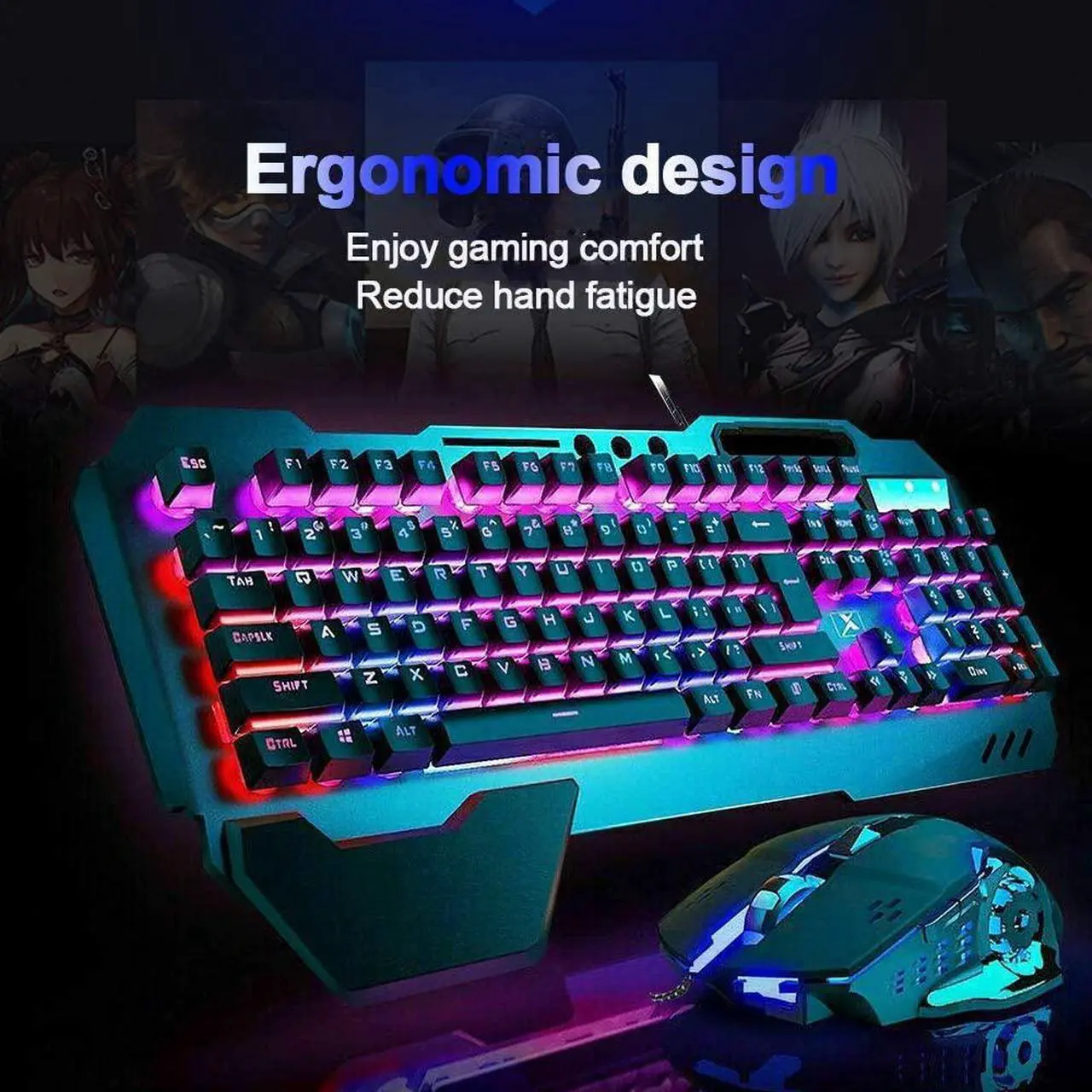 Alt view image 7 of 7 - FELiCON Wired Game Keyboard and Mouse Combo, RGB LED Backlit Mechanical Feel Keyboard with Hand Rest Phone Holder,and 6 Button 3200 DPI Mice and Large RGB Mouse Pad for Computer Gamer Office