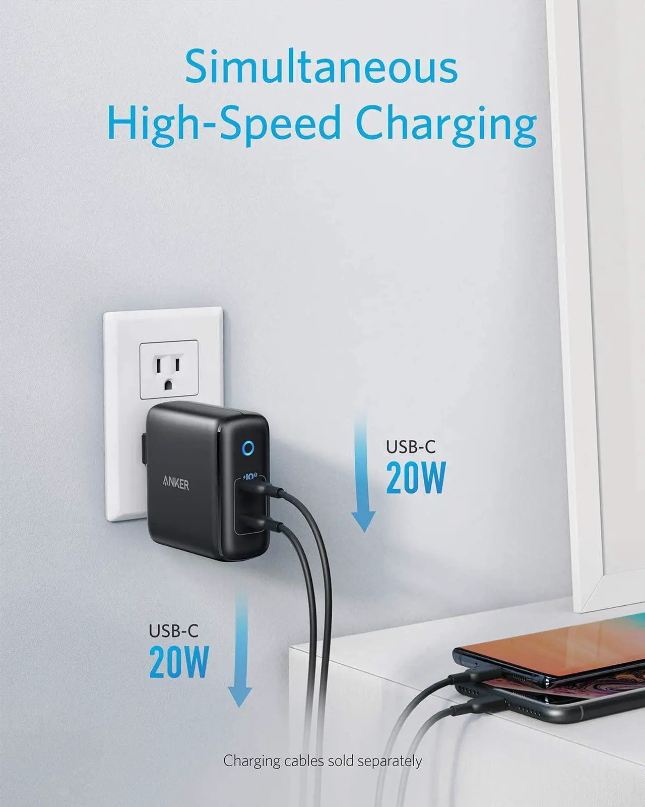 Alt view image 3 of 7 - iPhone Charger USB-C, Anker 40W 2-Port PIQ 3.0, PowerPort III Duo Type C Foldable Fast Charger, Power Delivery for iPhone 13/13 Mini/13 Pro/13 Pro Max/12/11, Galaxy, Pixel, iPad/iPad Mini, and More