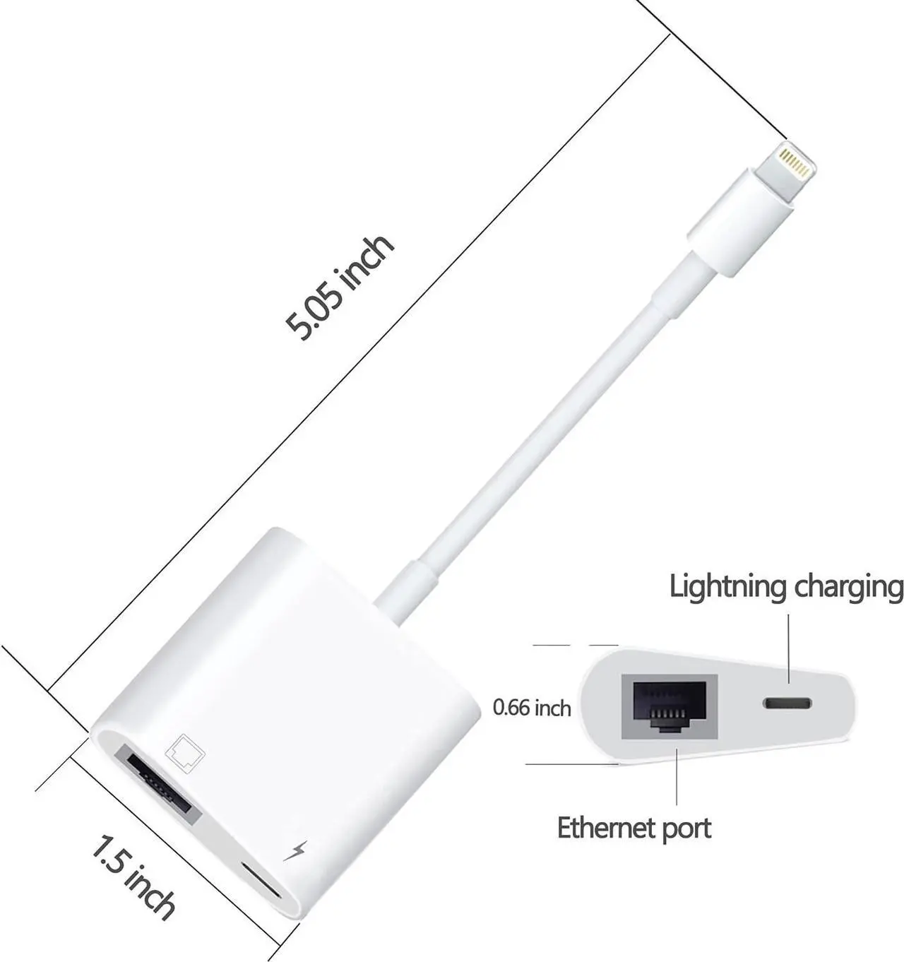 Alt view image 2 of 6 - Lightning to RJ45 Ethernet LAN Network Adapter with Charge Port for Select iPhone,iPad Models 100Mbps Charging Plug and Play