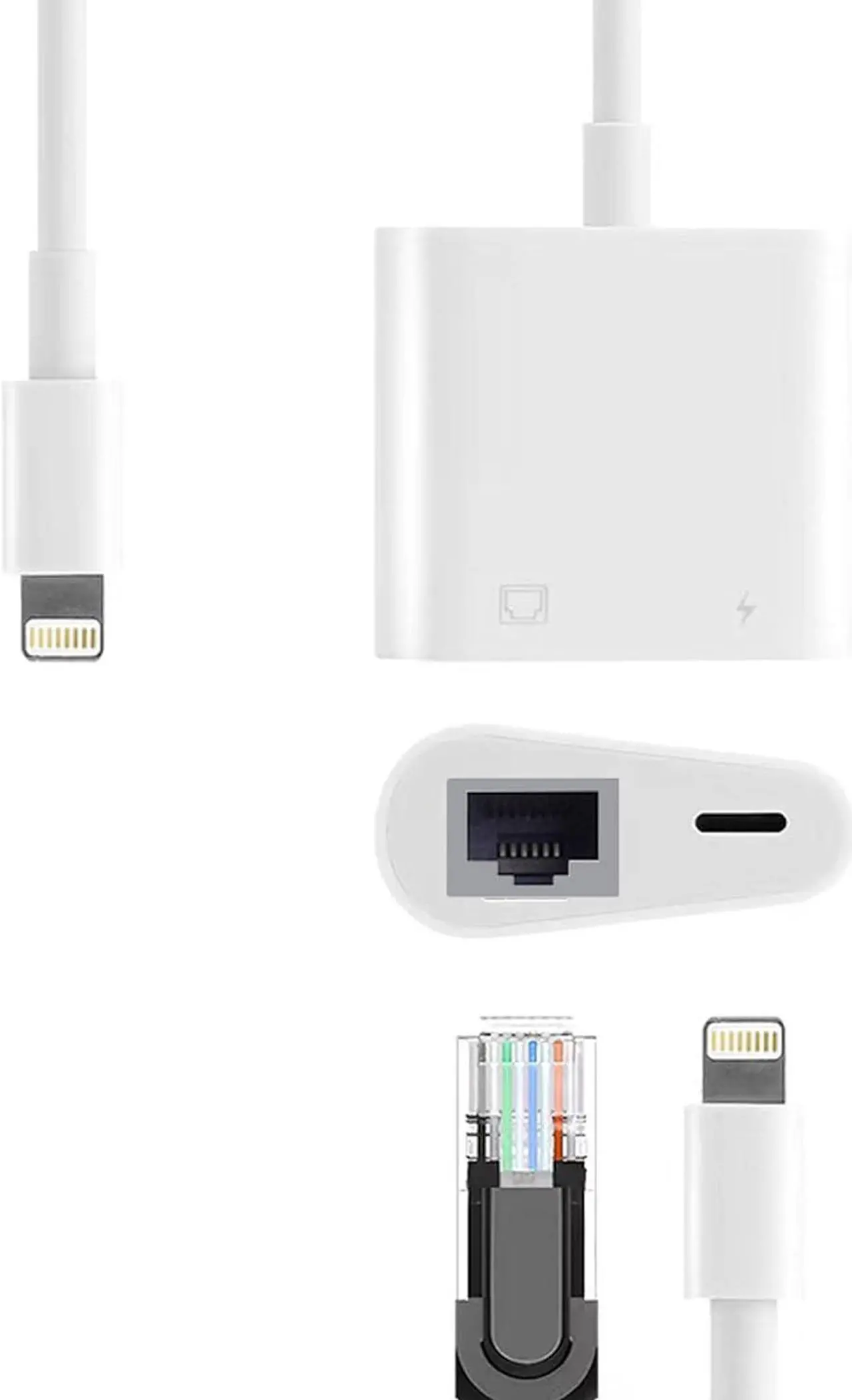 Alt view image 3 of 6 - Lightning to RJ45 Ethernet LAN Network Adapter with Charge Port for Select iPhone,iPad Models 100Mbps Charging Plug and Play