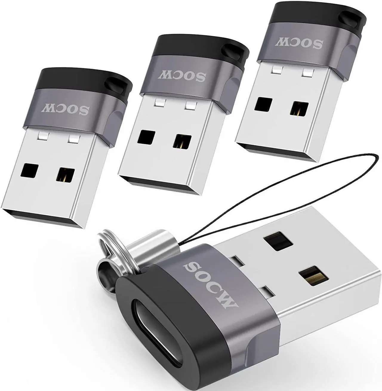 Main image of USB C to USB Adapter (4 Pack) USB-C Female to USB Male Type C to USB A Converter Compatible with Apple MagSafe iPhone 11 12 13 14 15 Pro Max  Galaxy Note Google Pixel etc Grey