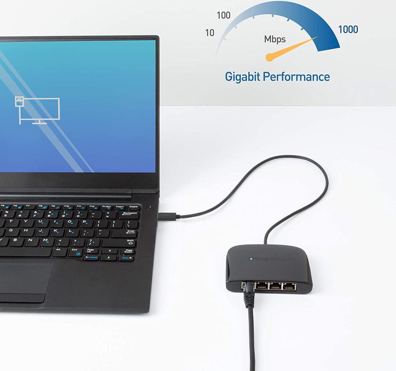 Alt view image 4 of 7 - Cable Matters USB C to 4-Port Gigabit Ethernet Switch for Network Sharing on The Move (Thunderbolt Ethernet Splitter, USB C Network Switch, USB C Gigabit Switch) Compatible with Thunderbolt 4 / USB 4