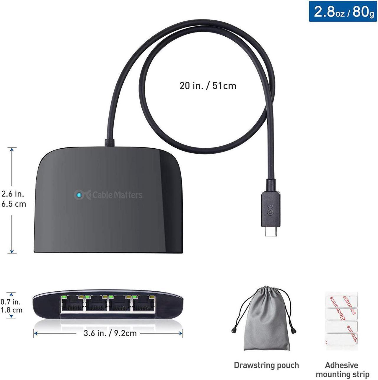 Alt view image 7 of 7 - Cable Matters USB C to 4-Port Gigabit Ethernet Switch for Network Sharing on The Move (Thunderbolt Ethernet Splitter, USB C Network Switch, USB C Gigabit Switch) Compatible with Thunderbolt 4 / USB 4