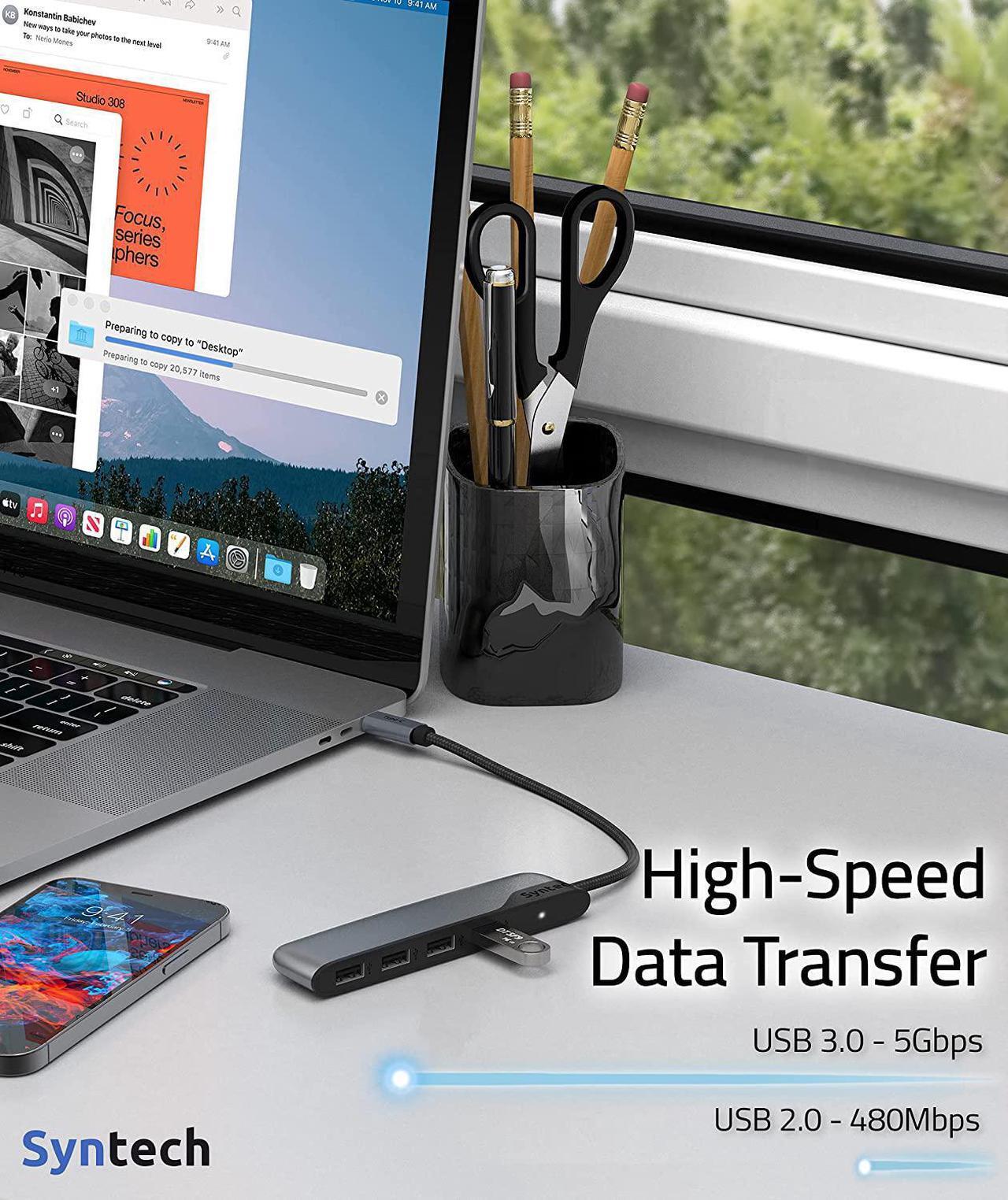 Alt view image 6 of 7 - USB C to USB Hub 4 Ports Type C to USB 3.0 Hub with a USB C to USB Adapter (USB 2.0) Thunderbolt 3 to USB Hub iPad Pro iMac