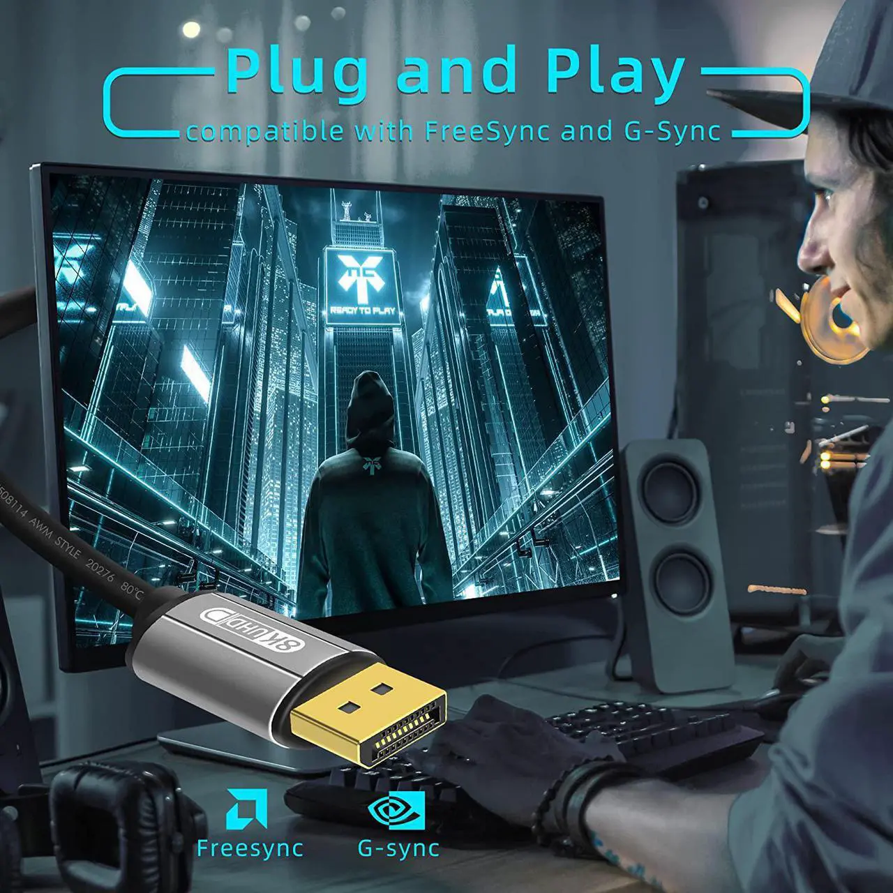 Alt view image 7 of 7 - Mini Displayport Cable 3ft 8K DP [Display Port] Cable 1.4 Supports to 8K 60Hz 4K 144Hz 1080p 240Hz HBR3 32.4Gbps HDR HDCP 2.2 G-sync and Freesync on The Gaming Monitor HDTV Laptop etc