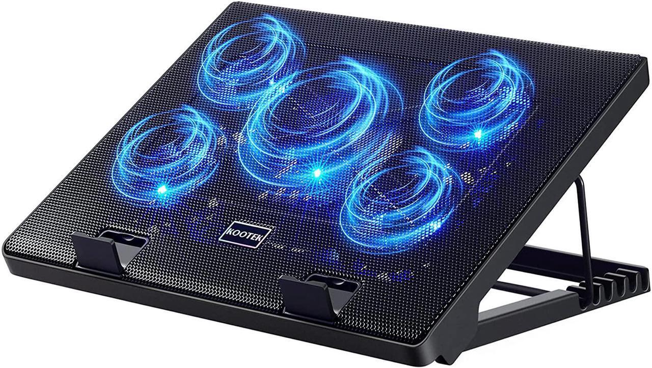 Main image of Kootek Laptop Cooling Pad, Laptop Cooler with 5 Quiet Fans for 12"-17" Computer PC Notebook Gaming Laptop Fan, Height Adjustable Laptop Cooling Stand Laptop Accessories, Blue