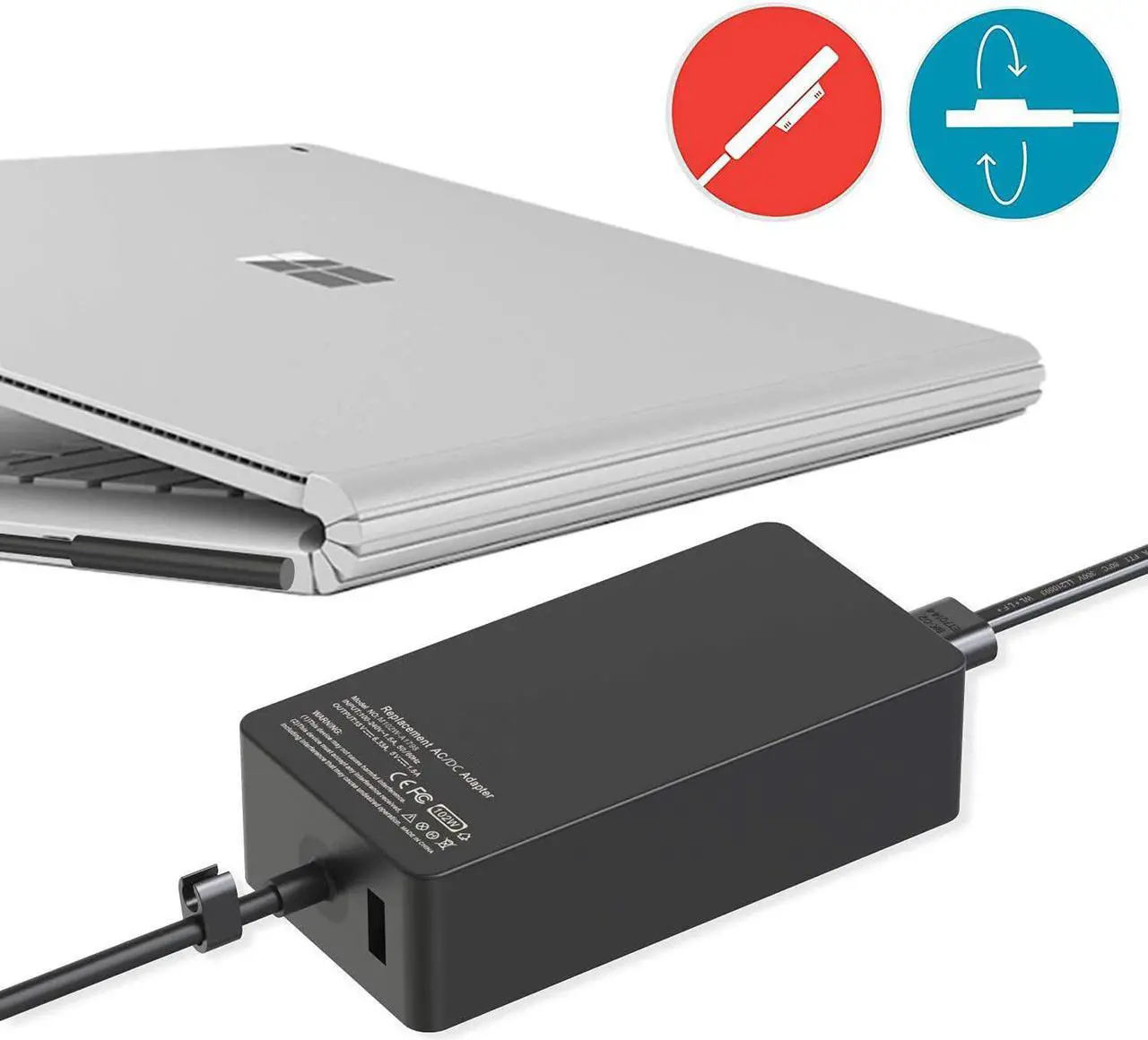 Alt view image 5 of 7 - zzz Surface Book Charger 102W 6.33A Power Supply fit for 2 3 Laptop 1/2/3 Go/Go Pro 4 5 6 7 X,with Additional USB Port Cord, AD065G2Uz