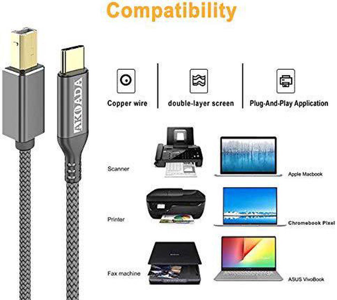 Alt view image 6 of 7 - USB C Printer Cable 15ft USB B To USB C Cable Compatible With MIDI Piano MacBook Pro iPad Pro HP Canon Printers Lexmark Brother Xerox MacBook Air And More Type-C Devices/Laptops (Grey)