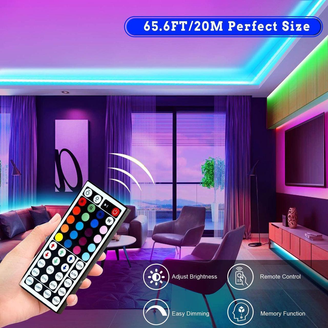 Alt view image 2 of 7 - 65.6ft Led Strip Lights Ultra Long RGB Color Changing LED Light Strips Kit with 44 Keys Ir Remote Led Lights for Bedroom Kitchen Home Decoration