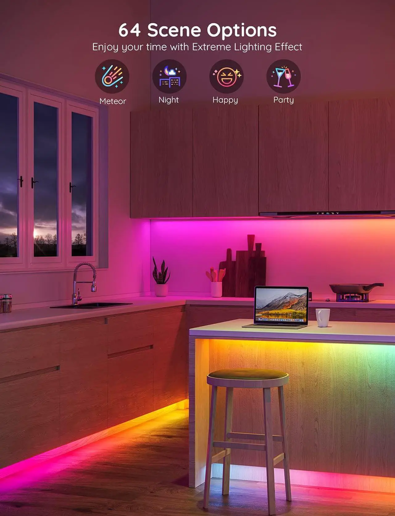 Alt view image 4 of 7 - 65.6ft RGBIC LED Strip Lights Color Changing LED Strips App Control via Bluetooth Smart Segmented Control Multiple Scenes Enhanced Music Sync LED Lights for Bedroom Home Decor (2 X 32.8ft)