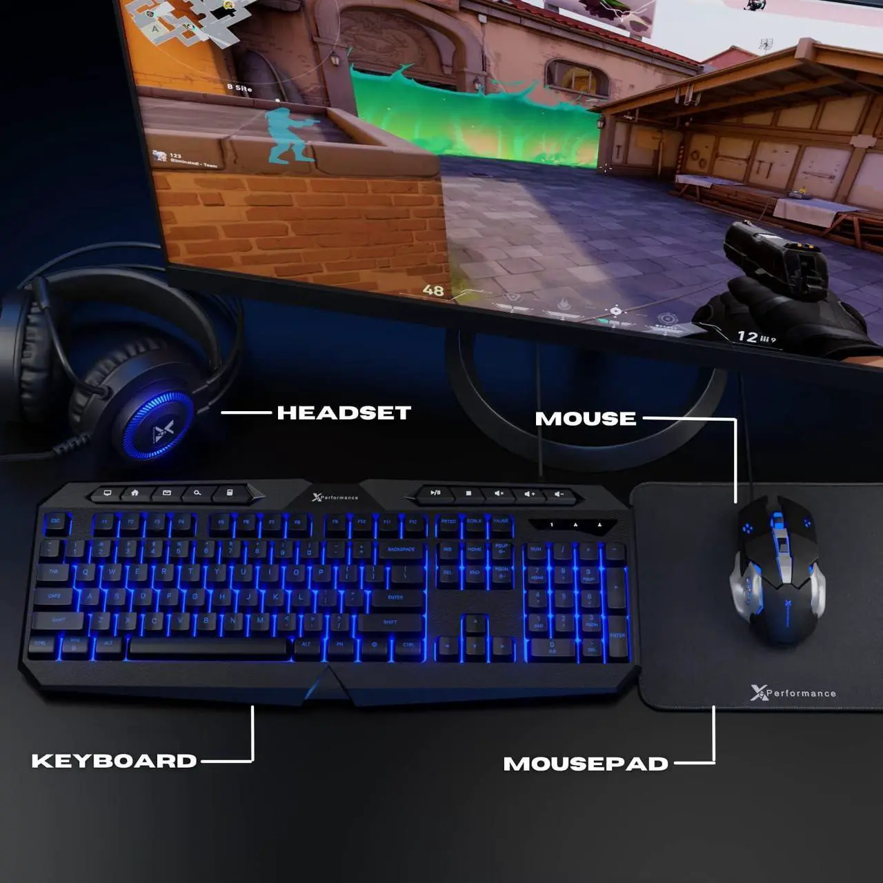 Alt view image 3 of 7 - Gaming Keyboard and Mouse and Headset and Mouse Pad, X9 Performance 4 in 1 RGB Gaming Bundle Set Up - Gaming Mouse and Keyboard Combo Kit Works with Xbox One, PS5, PS4