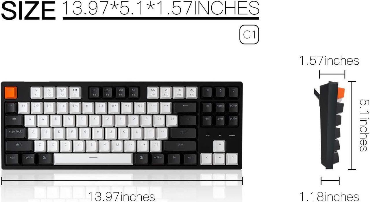 Alt view image 6 of 7 - Keychron C1 Mac Layout Wired Mechanical Keyboard, Gateron G Pro Red Switch, Tenkeyless 87 Keys ABS keycaps Computer Keyboard for Windows PC Laptop, White Backlight, USB-C Type-C Cable