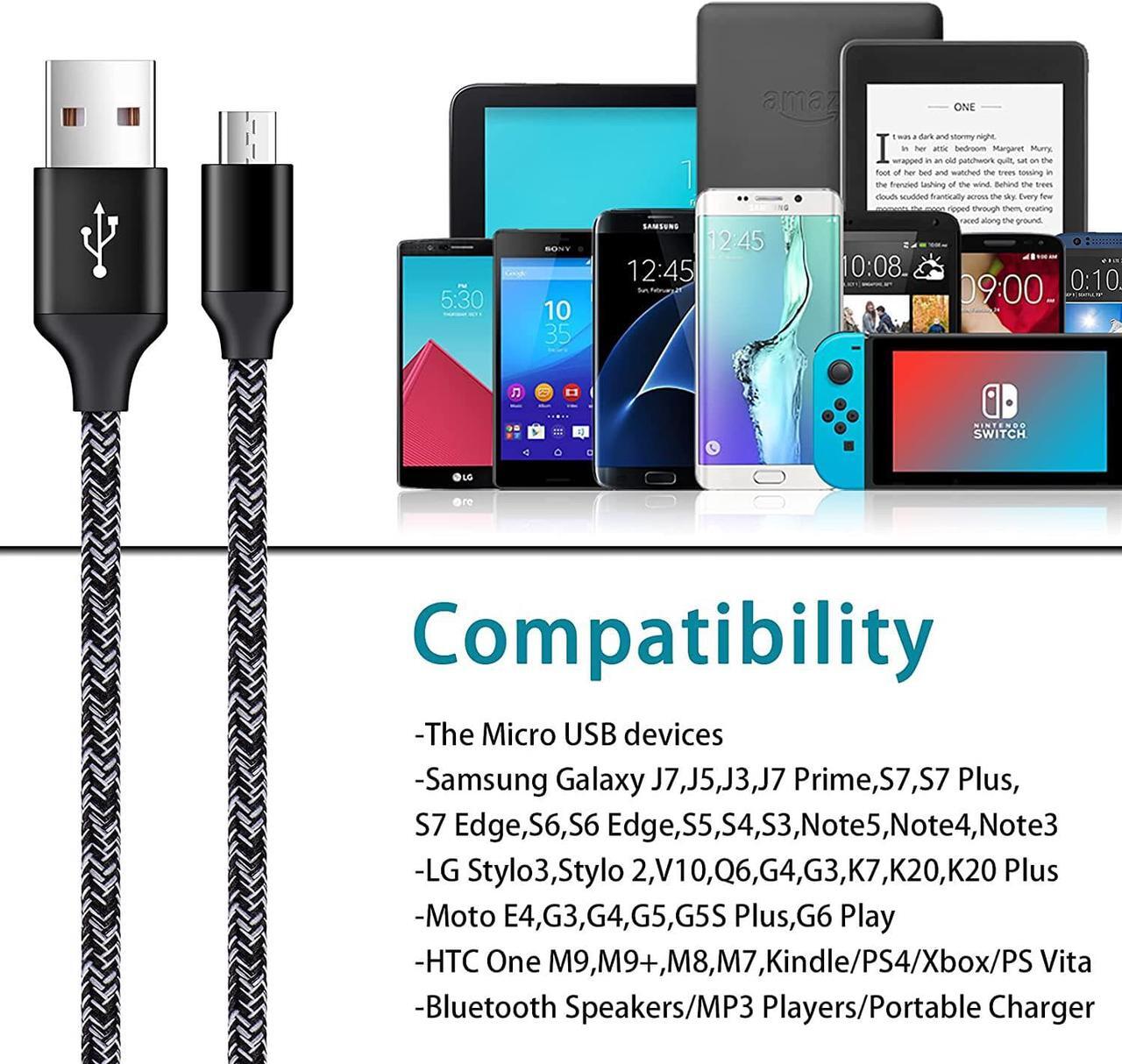Alt view image 4 of 7 - Adaptive Fast Charger Android Charger for Samsung Galaxy S7 Edge S6 S5 J3 J3V J7 J7V J5,Moto G5 G4 E6 E5 E4,LG Stylo 3 2 G4 K50 K40 K22 K20,Tablet,Android Phone,HTC, 3ft Fast Charging Micro USB Cable