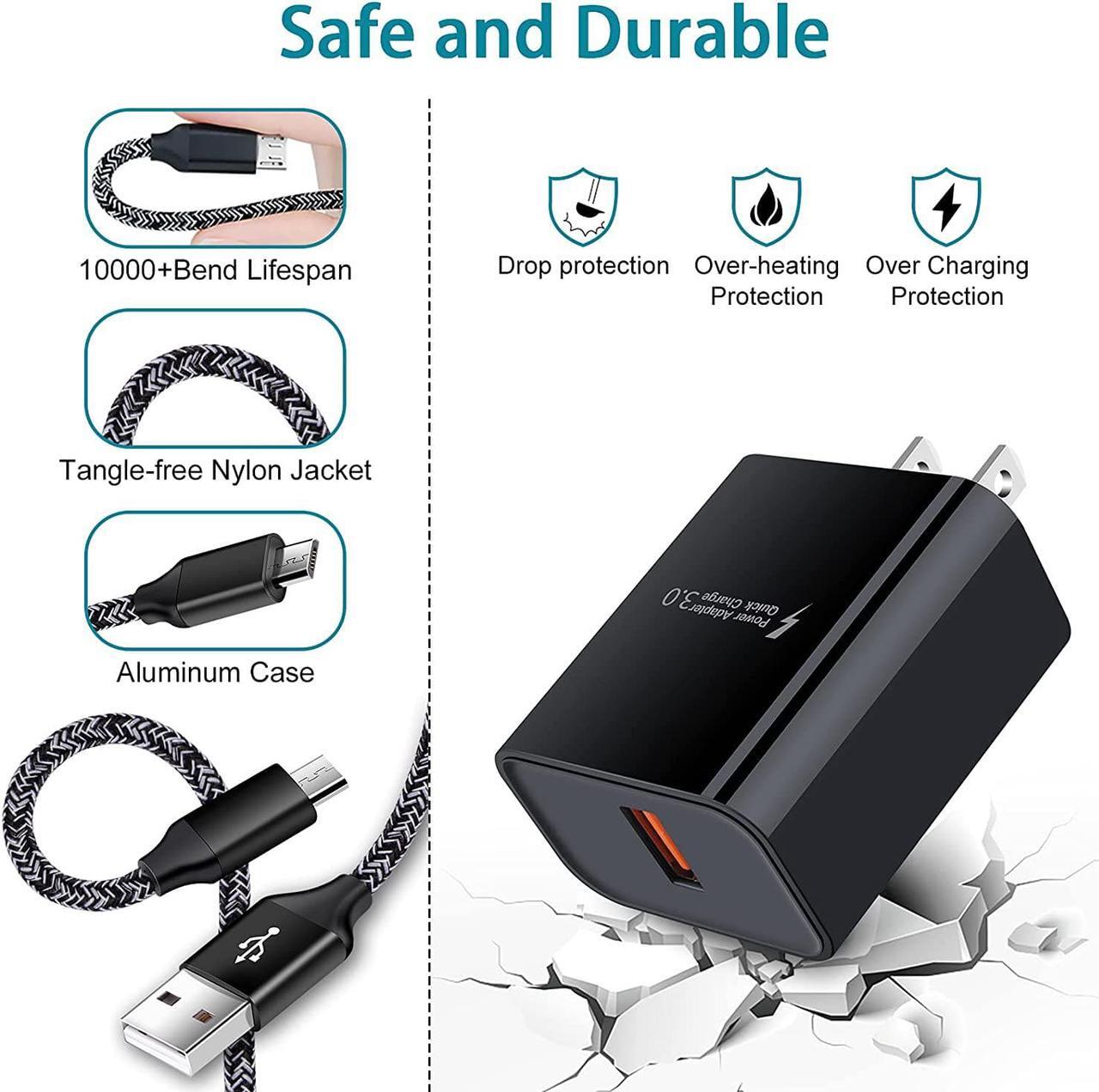 Alt view image 5 of 7 - Adaptive Fast Charger Android Charger for Samsung Galaxy S7 Edge S6 S5 J3 J3V J7 J7V J5,Moto G5 G4 E6 E5 E4,LG Stylo 3 2 G4 K50 K40 K22 K20,Tablet,Android Phone,HTC, 3ft Fast Charging Micro USB Cable