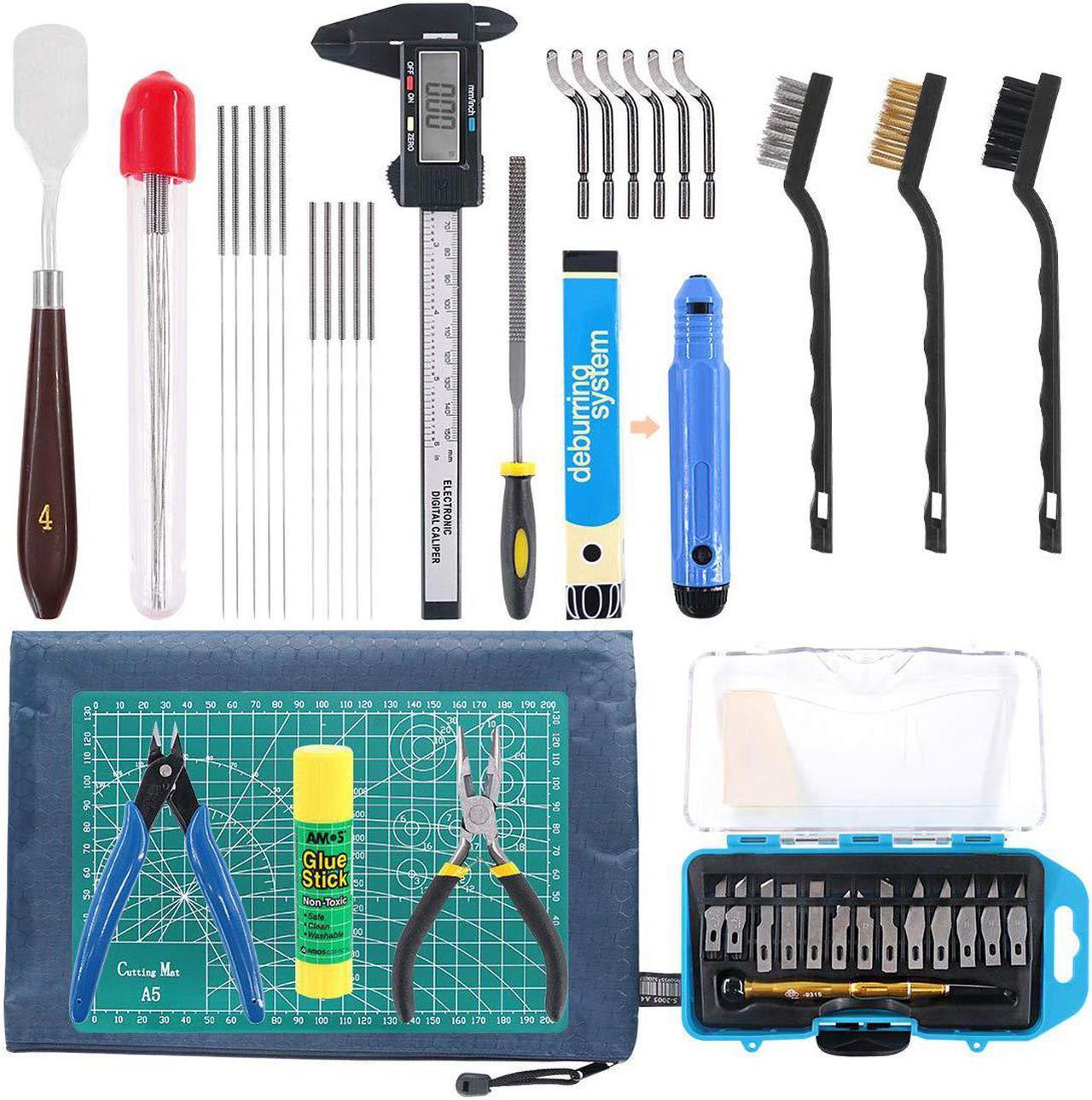 Rustark 42 Piece 3D Print Tool Kit Includes Debur Tool, Cleaning and Removal Tool with Storage Bag, 3D Printer Tool Set for Cleaning, Finishing and Printing 3D Prints