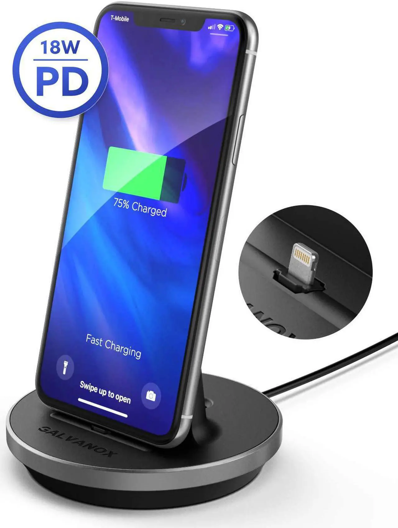 Alt view image 5 of 7 - Fast Charging Power Stand for iPhone and iPad Models - MFi Certified Lightning Dock with USB-C Wall Adapter (for All iPhone 12/13 /14 Models)