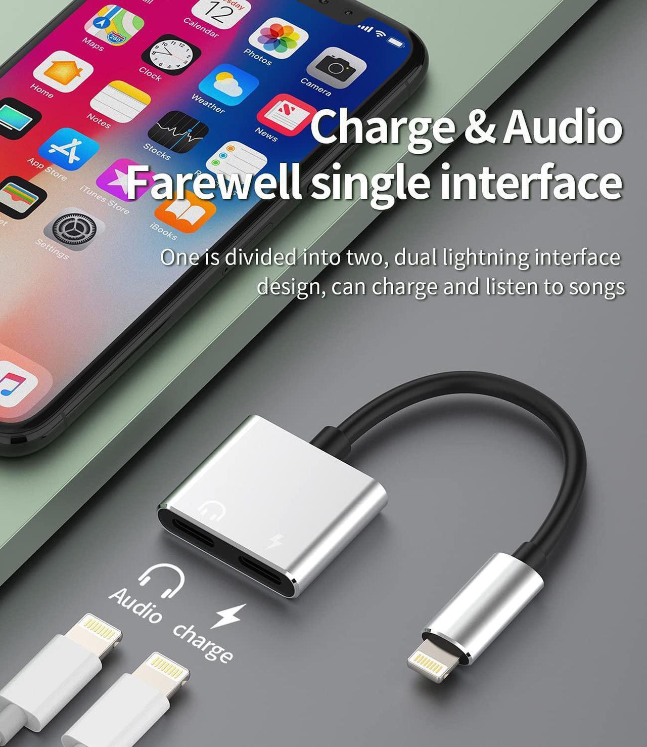 Alt view image 2 of 4 - Earphone Connector Compatible with iPhone Headphone Adapter Compatible for Lightning Double to Audio Jack and Charger Dongle Headset Charging Splitter 11 12 pro 7 8plus xs xr x for ipad air for Apple