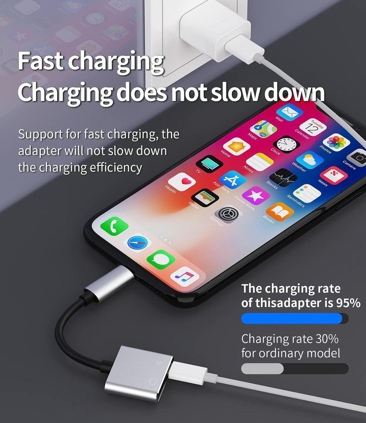 Alt view image 3 of 4 - Earphone Connector Compatible with iPhone Headphone Adapter Compatible for Lightning Double to Audio Jack and Charger Dongle Headset Charging Splitter 11 12 pro 7 8plus xs xr x for ipad air for Apple