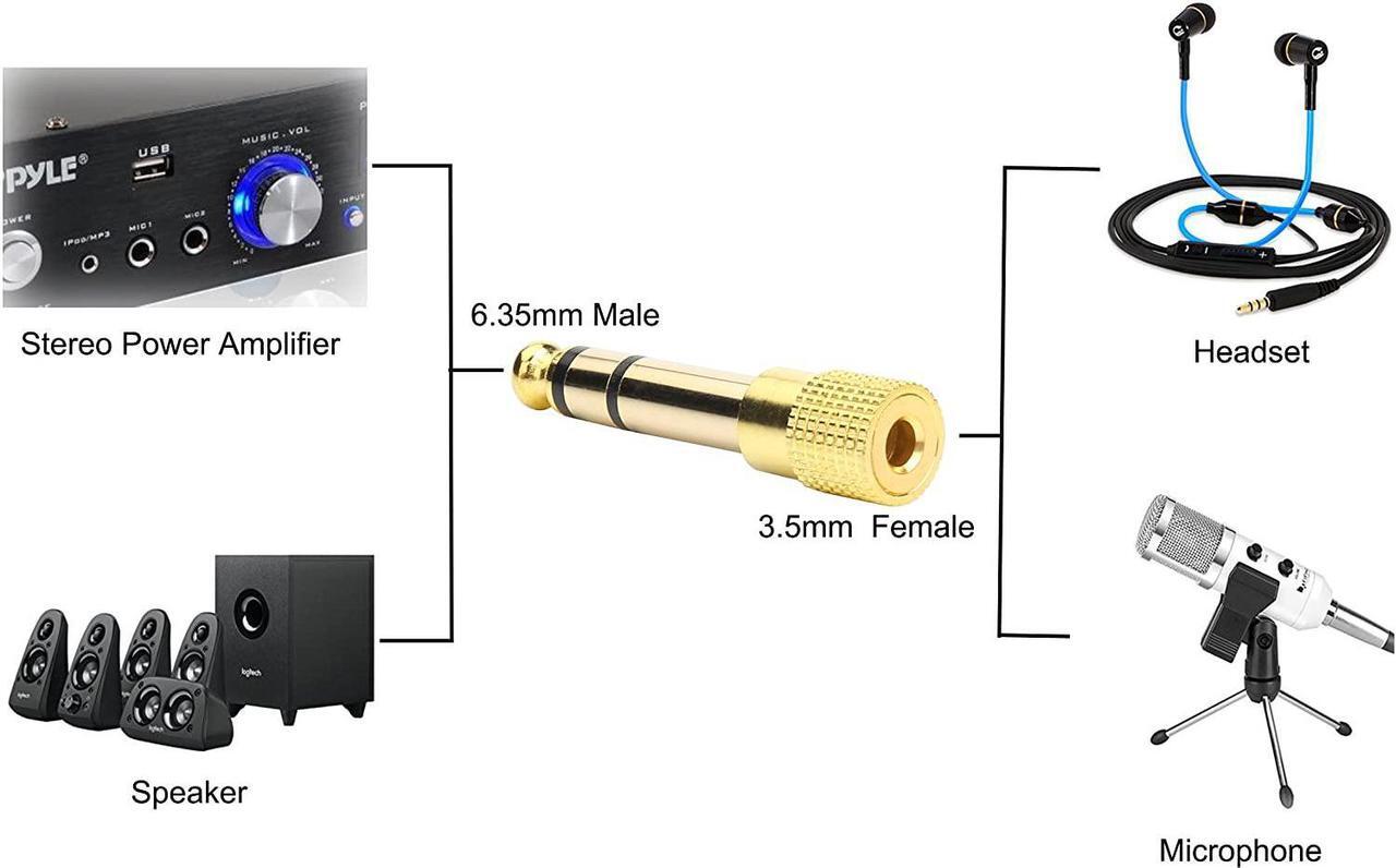 Alt view image 7 of 7 - Professional 6.35mm 1/4 inch Plug to 3.5mm 1/8 inch Jack Gold Plated TRS AUX Stereo Audio Headphone Jack Adapter Converter Connector(2 Pack)