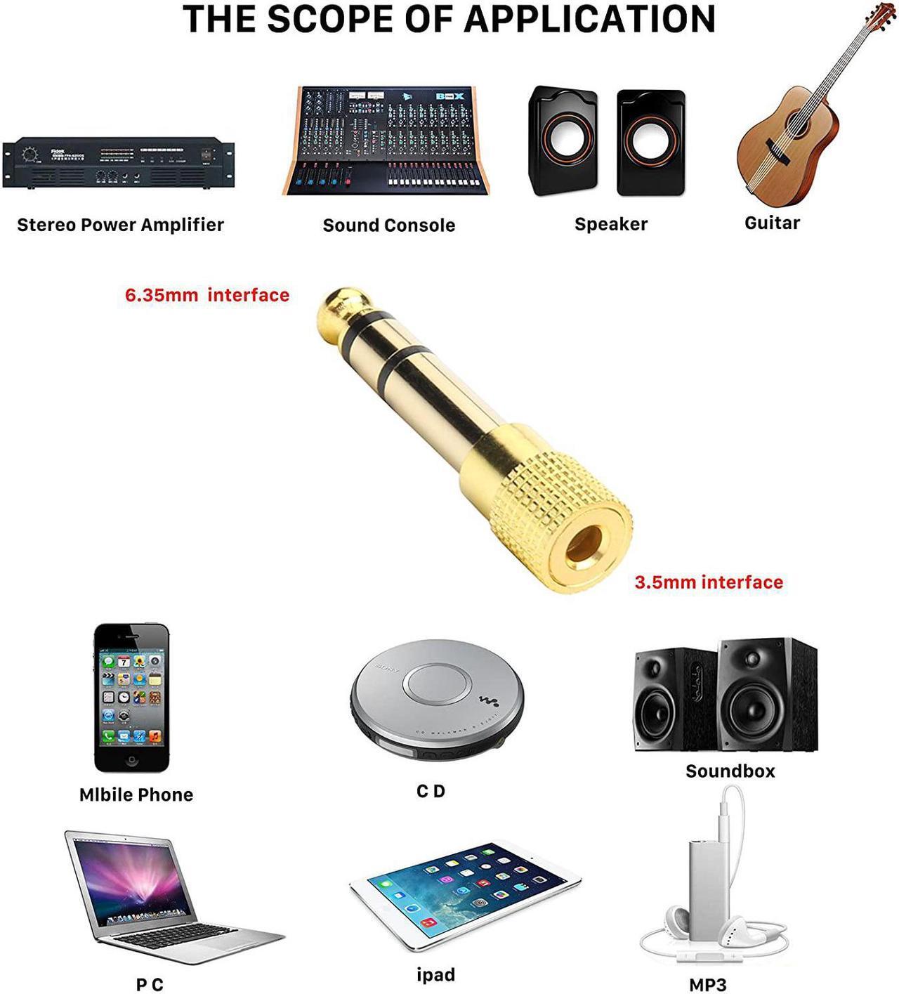 Alt view image 5 of 7 - Professional 6.35mm 1/4 inch Plug to 3.5mm 1/8 inch Jack Gold Plated TRS AUX Stereo Audio Headphone Jack Adapter Converter Connector(2 Pack)