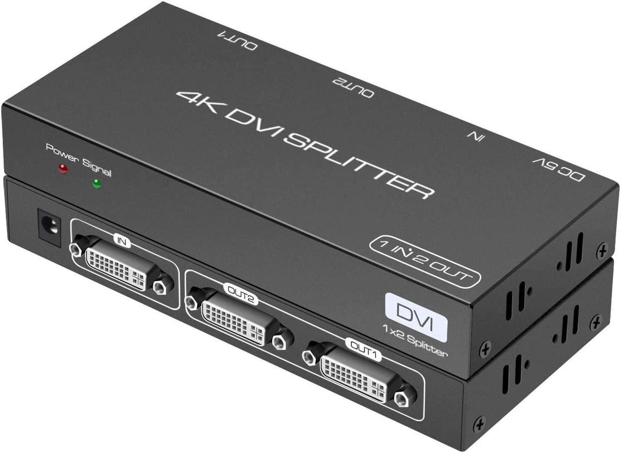 DVI Splitter 1 in 2 Out 2 Port DVI Dual Monitors Distribution Duplicator Video Splitter (EDID Management) Support Resolution up to 4K2K/30HZ for PC Laptop DVR Projector HDTV.