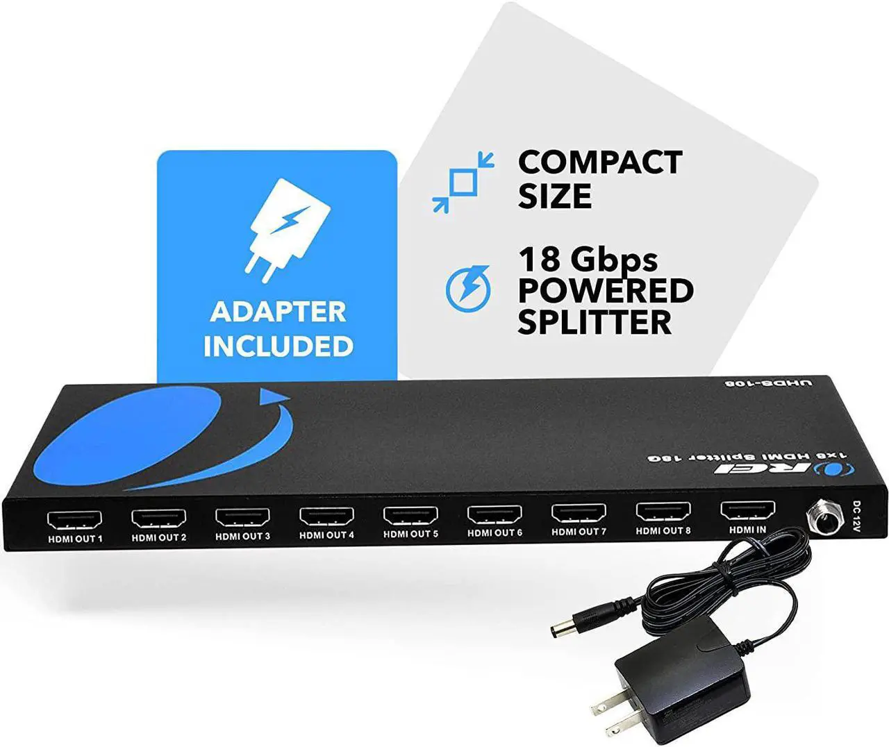 Alt view image 2 of 7 - OREI 4K 1 in 8 Out HDMI Splitter 4:4:4 8-bit - HDMI 2.0, HDCP 2.2, 18 Gbps, 4K @ 60Hz HDMI Duplicator/Distributor UltaHD High Resolution (UHDS-108) (1x8)
