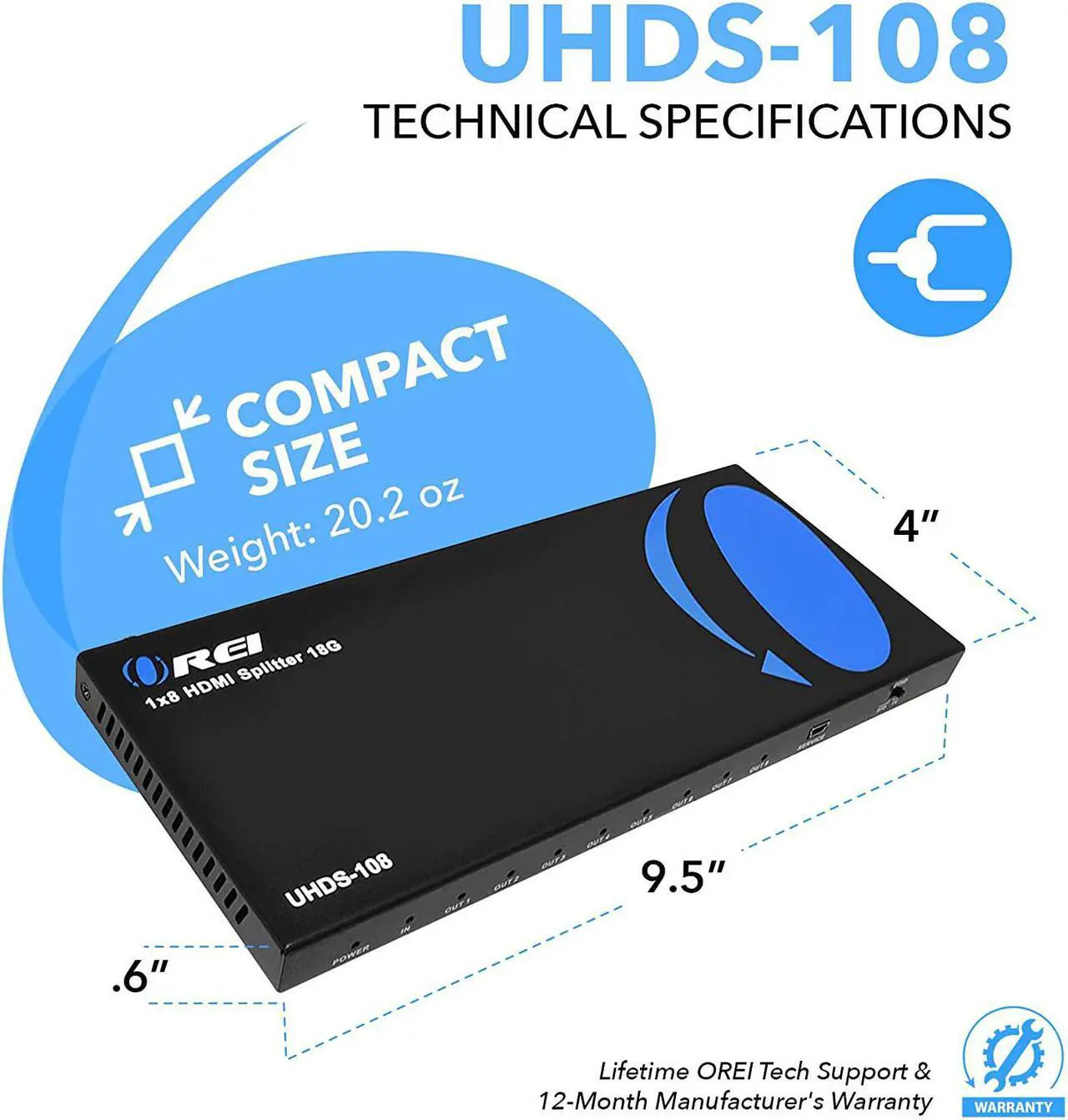 Alt view image 5 of 7 - OREI 4K 1 in 8 Out HDMI Splitter 4:4:4 8-bit - HDMI 2.0, HDCP 2.2, 18 Gbps, 4K @ 60Hz HDMI Duplicator/Distributor UltaHD High Resolution (UHDS-108) (1x8)