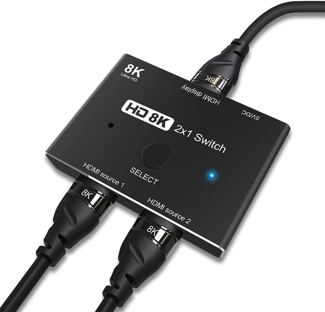 CABLEDECONN HDMI 2.1 Ultra HD 8K High Speed 48Gbps Directional Switch Adapter 2in 1out 8K@60Hz 4K@120Hz Converter Compatible with XBOX PS5 Projectors Monitors