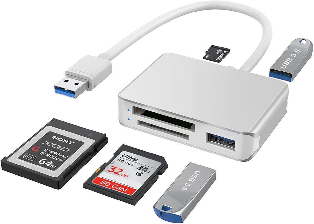 XQD/SD/Micro SD Card Reader, Memory Multi-Card Reader/Writer/Adapter with 2 USB3.0 Port, Support Sony G/M Series Lexar 2933x/1400x USB Mark XQD Card, SD/SDHC/TF Card for Windows/Linux/Mac OS/Vista