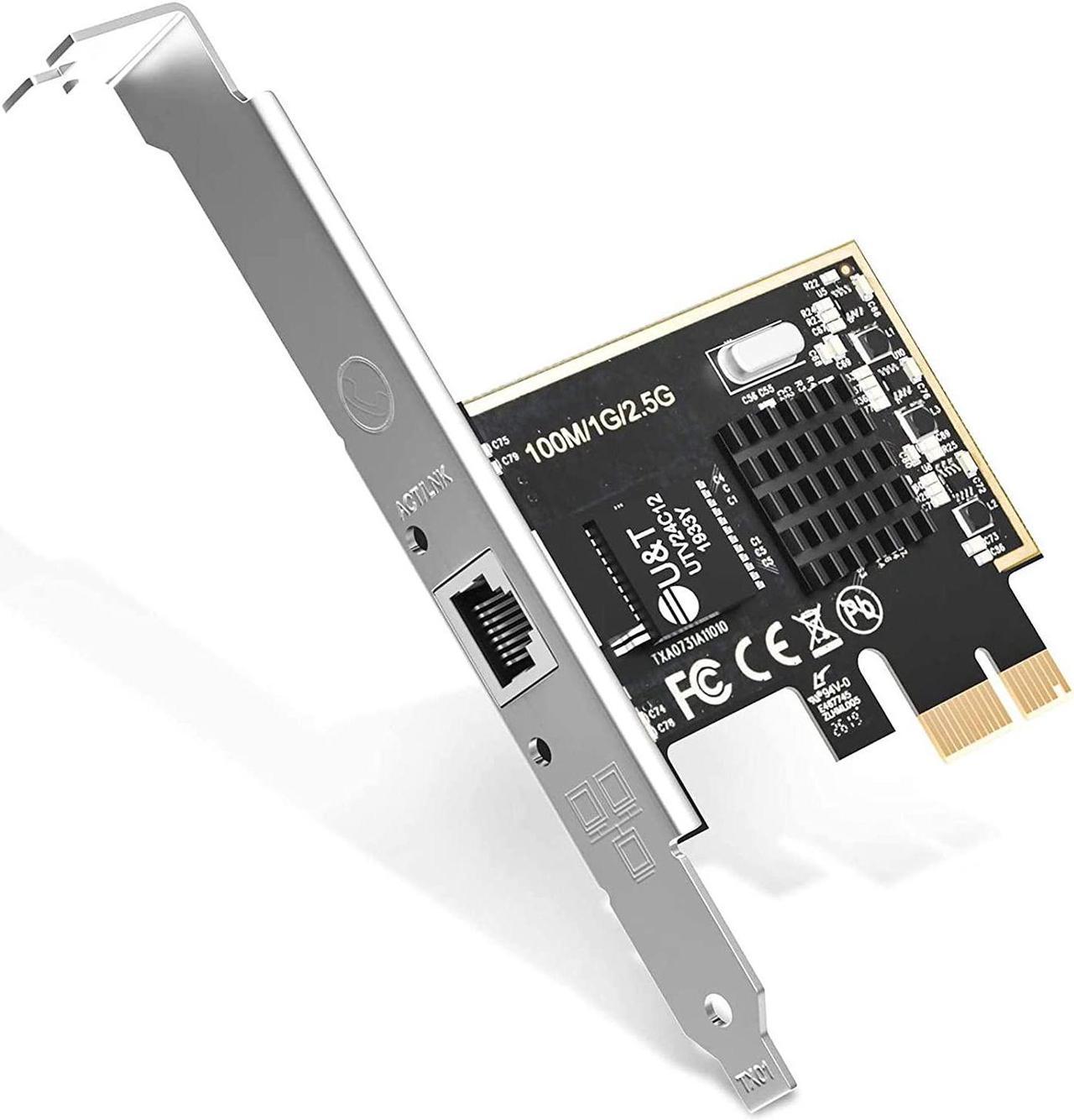 2.5GBase-T PCIe Network Adapter with 1 Port, 2500/1000/100Mbps PCI Express Gigabit Ethernet Card RJ45 LAN Controller Support Windows Server/Windows/Linux, Standard and Low-Profile Brackets Included