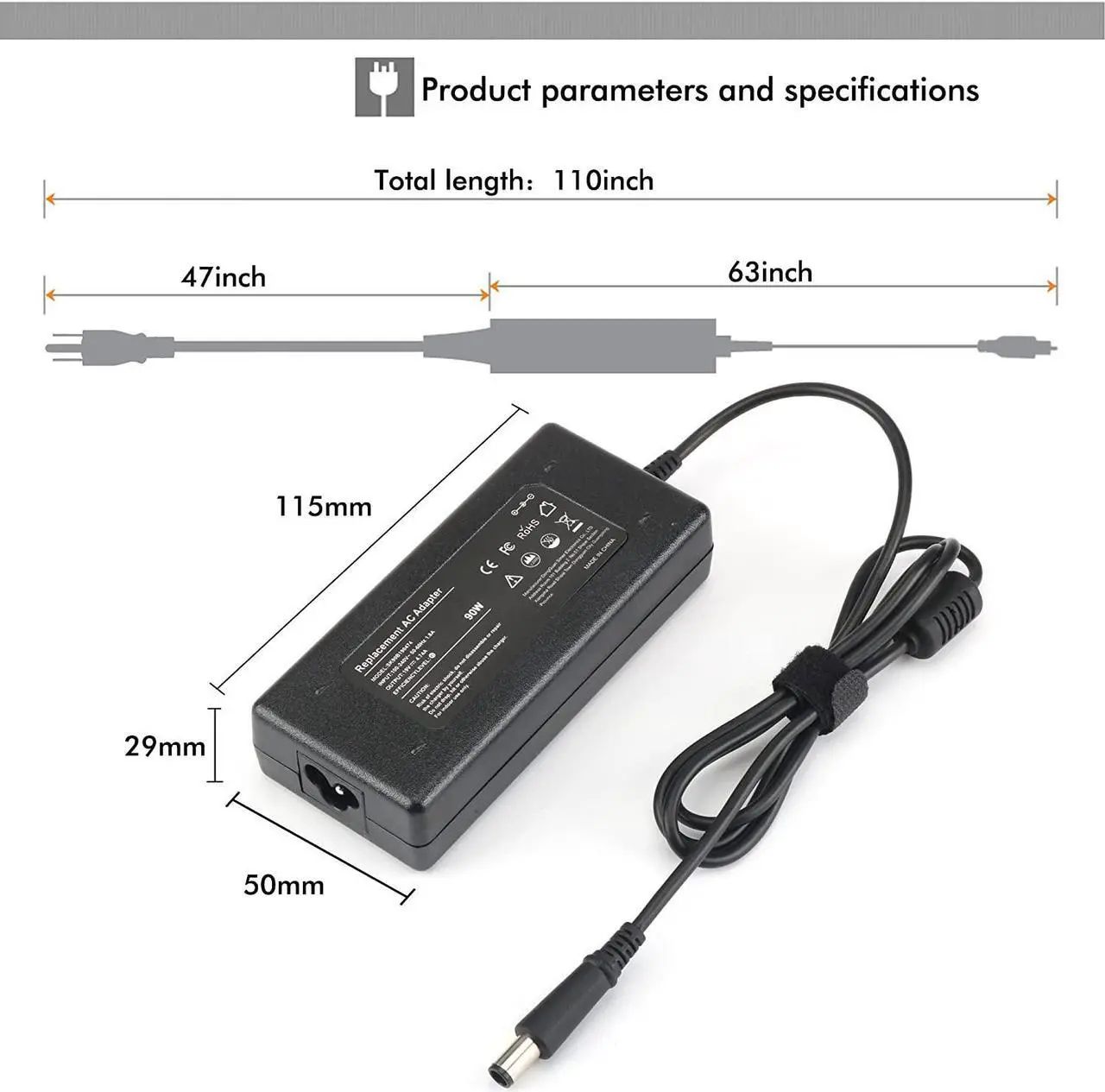 Alt view image 6 of 7 - 90W 19V AC Adapter Power Supply Cord Laptop Charger for HP Pavilion Dv4 Dv6 Dv7 G50 G60 G60T G61 G62 G72 2000; HP Compaq 2230s 2510p 2710p 6510b 6515b 8510p 8510w