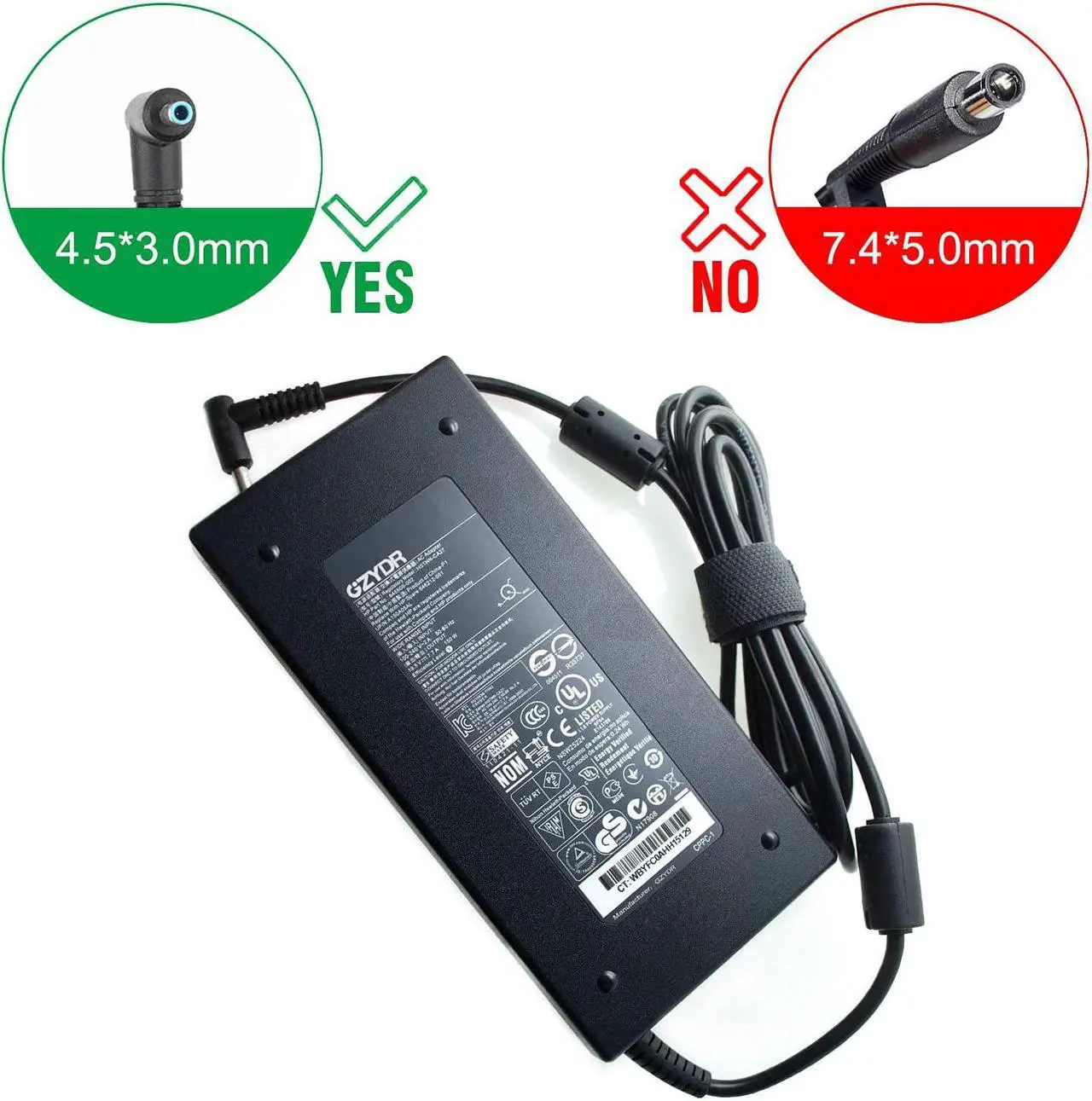 Alt view image 3 of 6 - 19.5V 7.7A 150W AC Adapter Charger, HSTNN-CA27 Fit for HP ZBook Studio 15 G3 G4 G5 OMEN x by 15 17 776620-001 917677-003 75626-003 917677-001 ADP-150XB B Laptop Charger with Power Cord