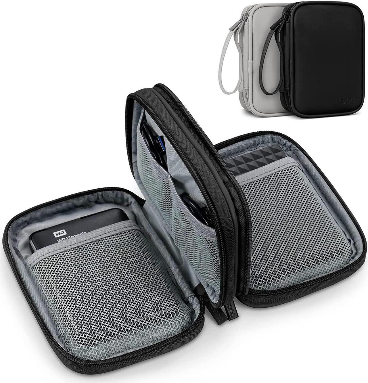 Main image of Dual Hard Drive Case Double Layers 2.5 inch External Drive Storage Carrying Bag Waterproof Shockproof for Organizing HDD and Electronic Accessories PU Leather Black