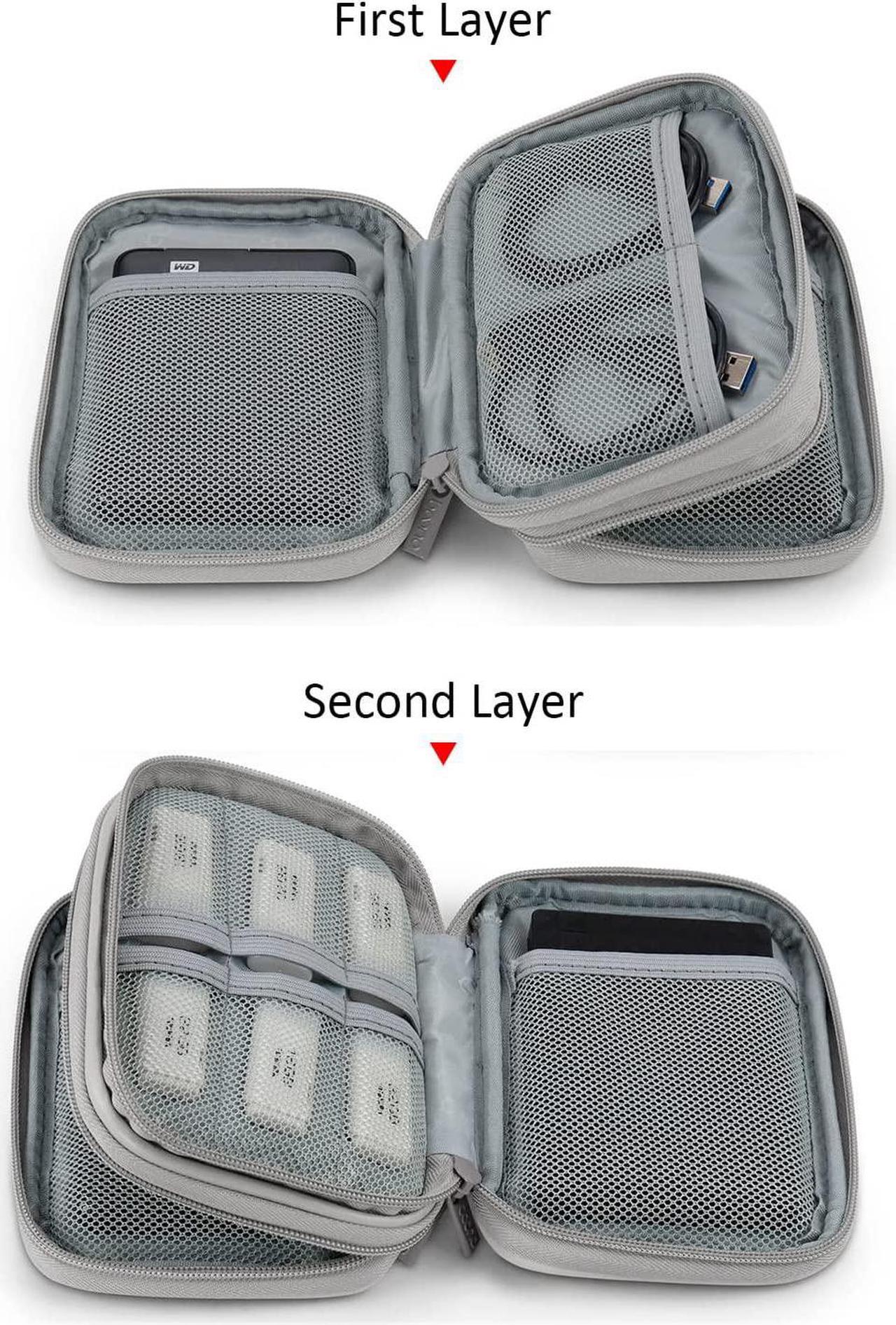 Alt view image 3 of 7 - Dual Hard Drive Case Double Layers 2.5 inch External Drive Storage Carrying Bag Waterproof Shockproof for Organizing HDD and Electronic Accessories PU Leather Black