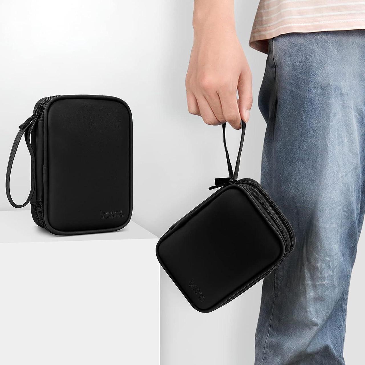 Alt view image 7 of 7 - Dual Hard Drive Case Double Layers 2.5 inch External Drive Storage Carrying Bag Waterproof Shockproof for Organizing HDD and Electronic Accessories PU Leather Black