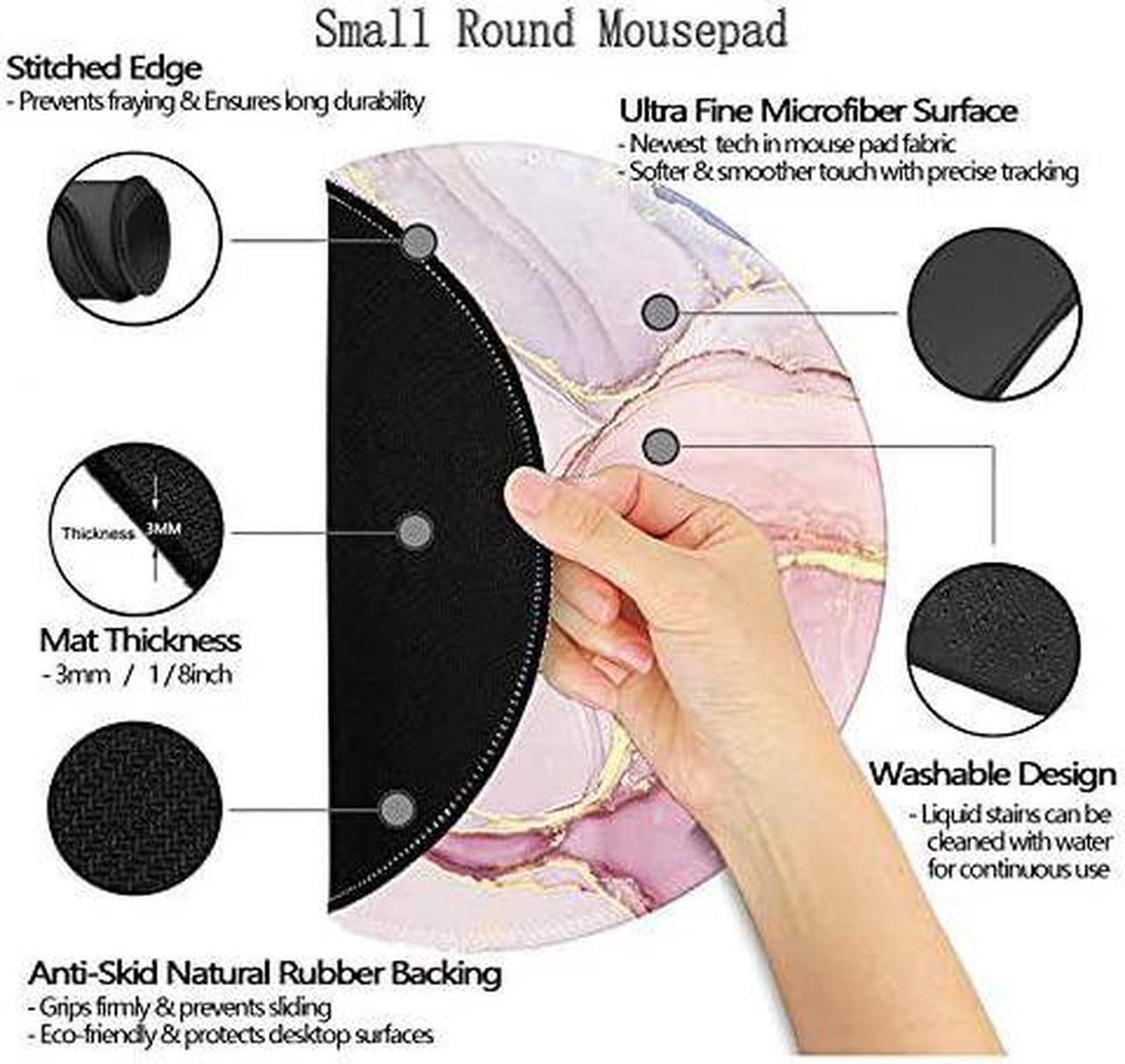 Alt view image 4 of 7 - Mouse Pad Anti Slip Rubber Round Mousepads Desktop Notebook Mouse Mat with Stitched Edge for Working and Gaming (Marble Pretty Pink)