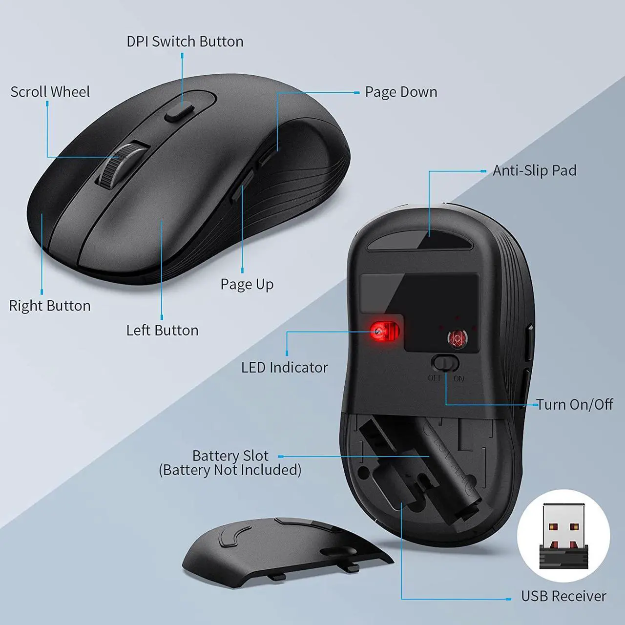 Alt view image 6 of 7 - Wireless Keyboard and Mouse Combo, MARVO 2.4G Ergonomic Wireless Computer Keyboard with Phone Tablet Holder, Silent Mouse with 6 Button, Compatible with MacBook, Windows (Black)