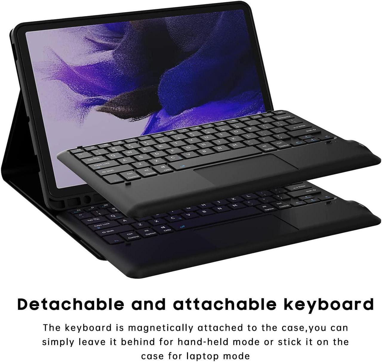 Alt view image 3 of 7 - For Samsung Galaxy Tab S7 FE / S7 Plus /S8+ 12.4 inch Case with Keyboard - Smart Detachable Wireless Touchpad Tablet Keyboard Cover - Tab S7 FE 2021/ S7+ 2020/S8+ Keyboard Case with S Pen Holder Black