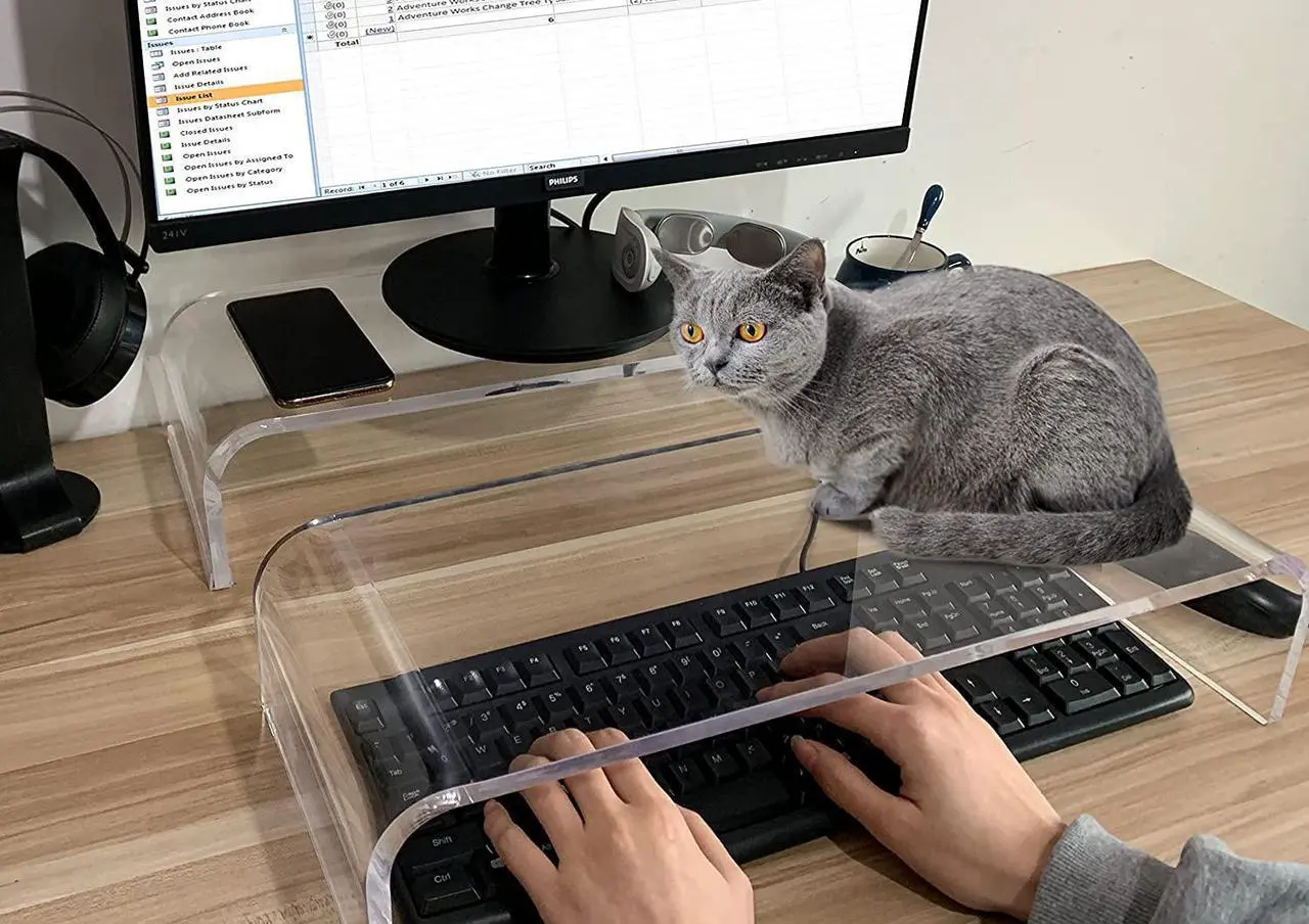 Alt view image 2 of 6 - Clear Acrylic Monitor Stand,Keyboard Cover Protector Anti-Cat Prevent Cats from Touching Keyboard,Stand for Laptop, 1525-001