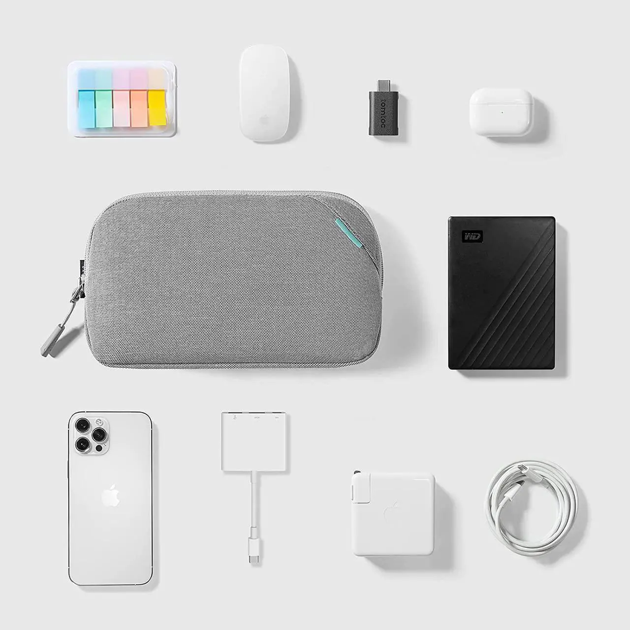 Alt view image 4 of 5 - tomtoc Recycled Portable Storage Pouch Bag Case Accessories Organizer Compatible with MacBook Laptop Charger, Mouse, Cables, Hub, Power Adapter, Power Bank, Toiletries, Cosmetics, Personal Items